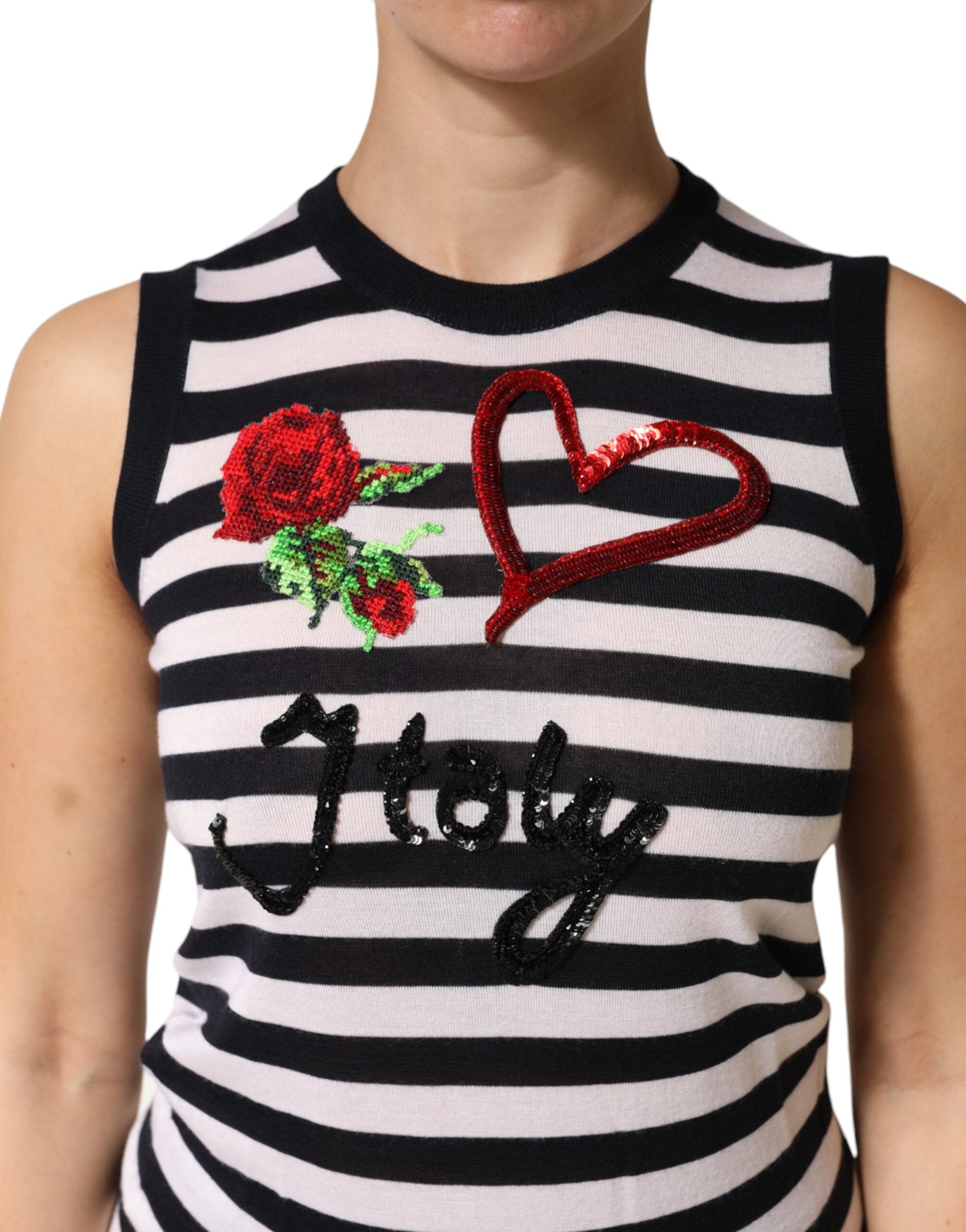 Black White Cashmere Silk Sleeveless Women's Top - Dolce & Gabbana - Modalova