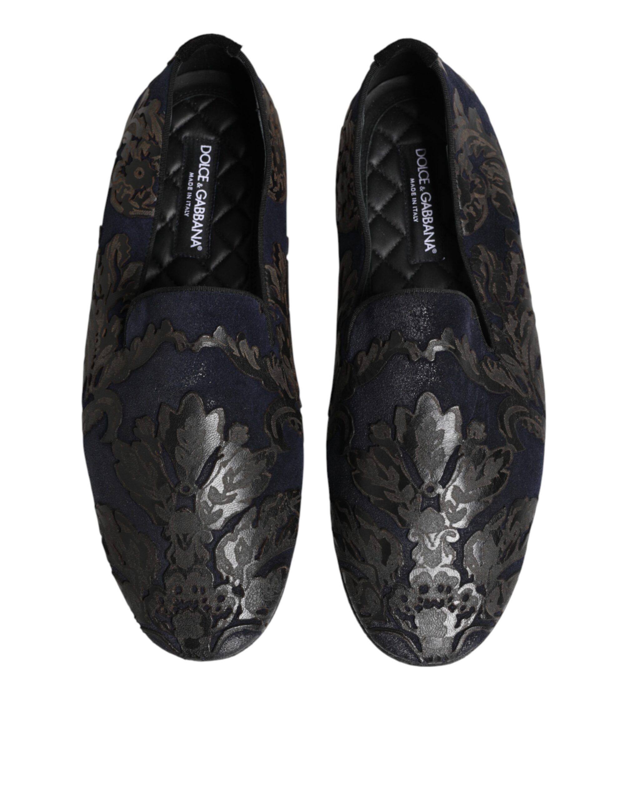 Black Jacquard Leather Slip On Loafers Men's Shoes - Dolce & Gabbana - Modalova