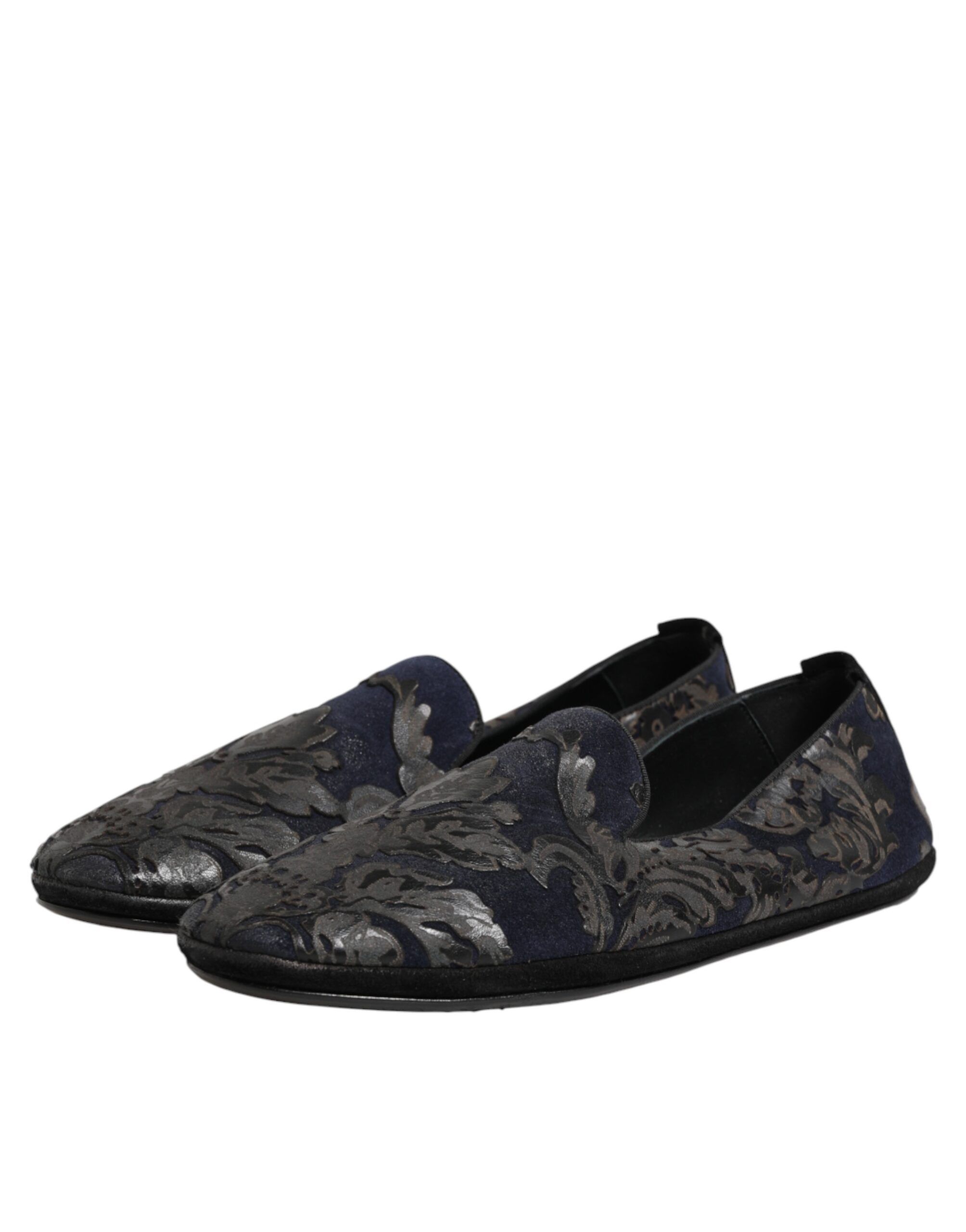 Black Jacquard Leather Slip On Loafers Men's Shoes - Dolce & Gabbana - Modalova