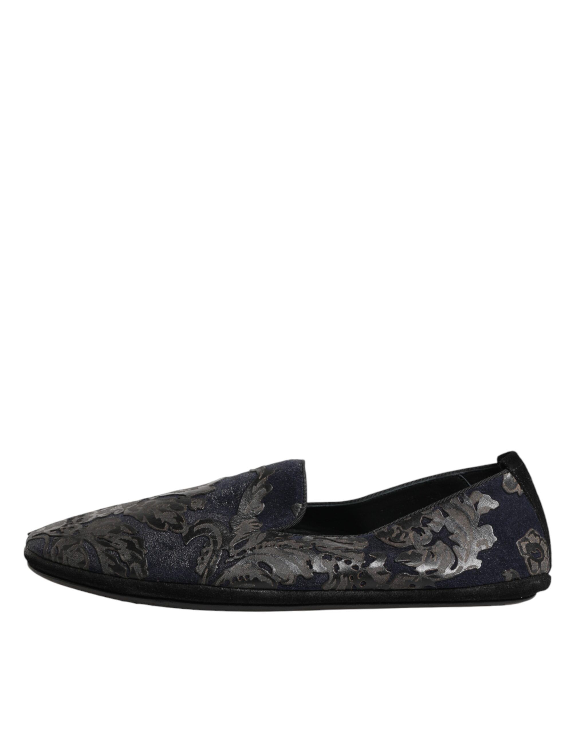 Black Jacquard Leather Slip On Loafers Men's Shoes - Dolce & Gabbana - Modalova
