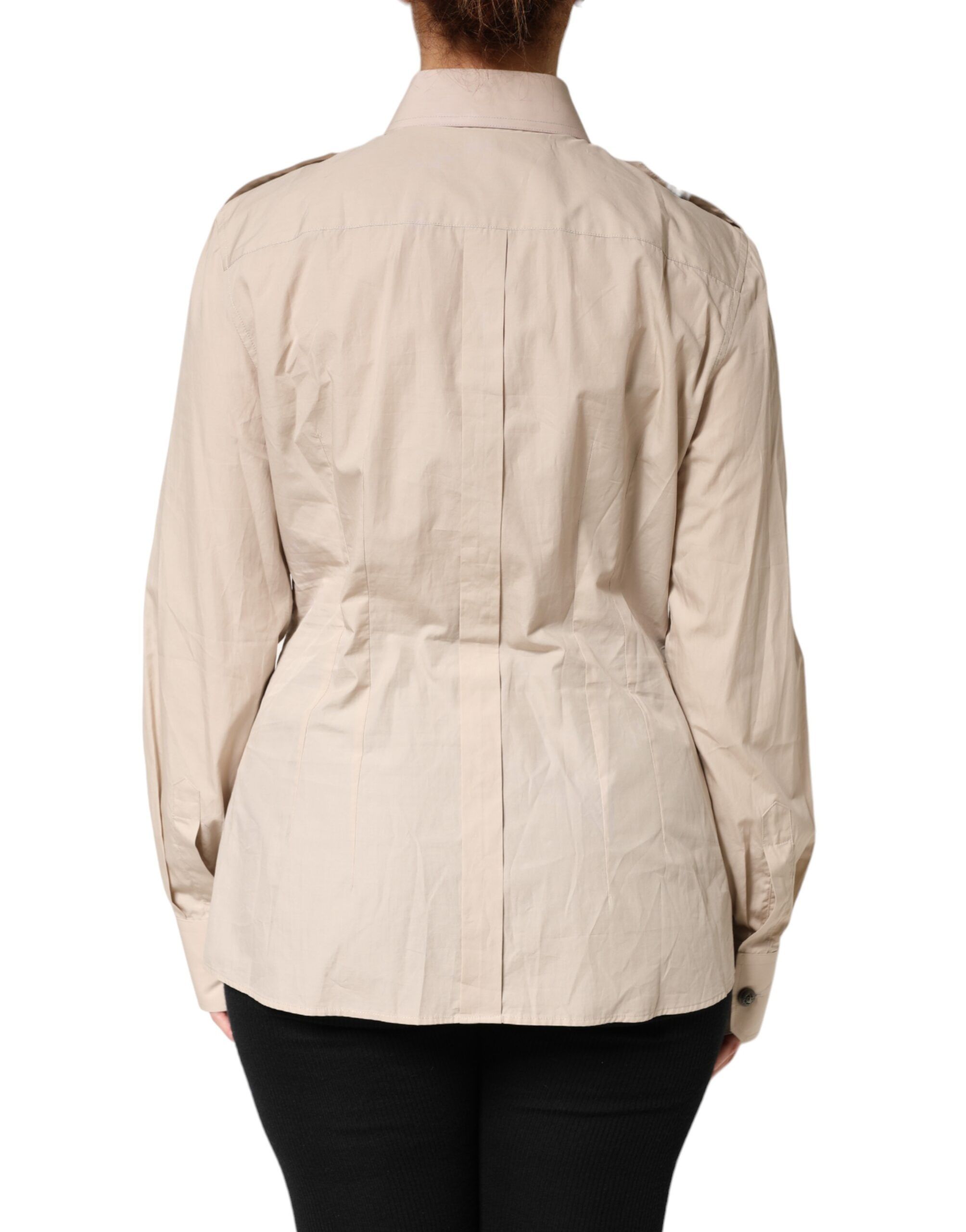 Beige Collared Long Sleeve Cotton Shirt Women's Top - Dolce & Gabbana - Modalova