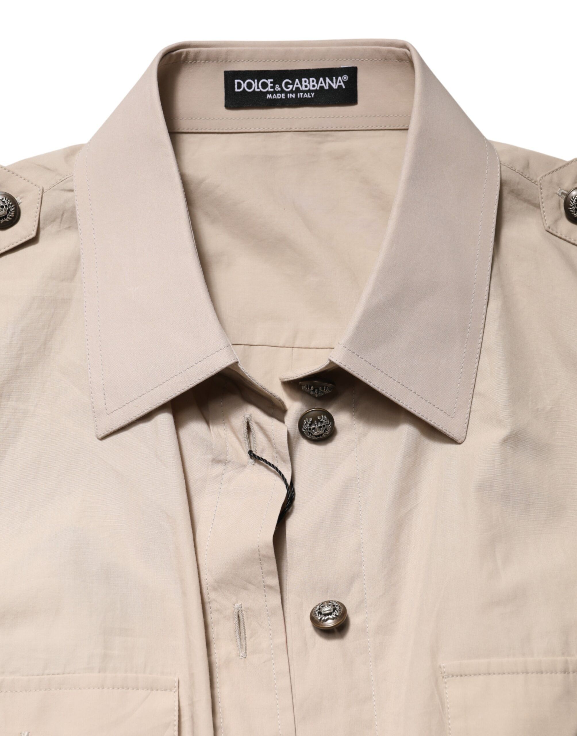 Beige Collared Long Sleeve Cotton Shirt Women's Top - Dolce & Gabbana - Modalova