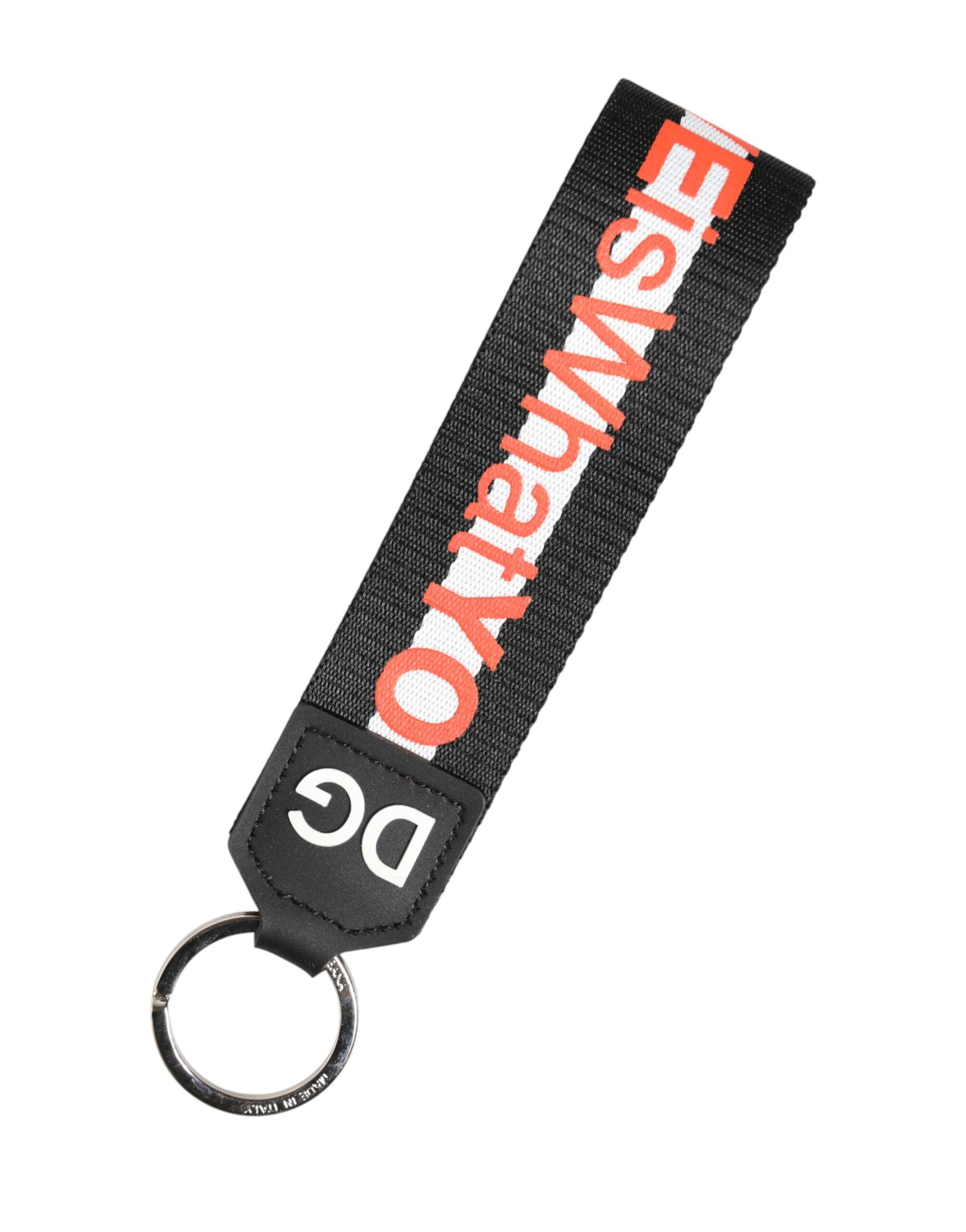 Black Logo Polyester Silver Brass Holder Keychain Keyring - Dolce & Gabbana - Modalova