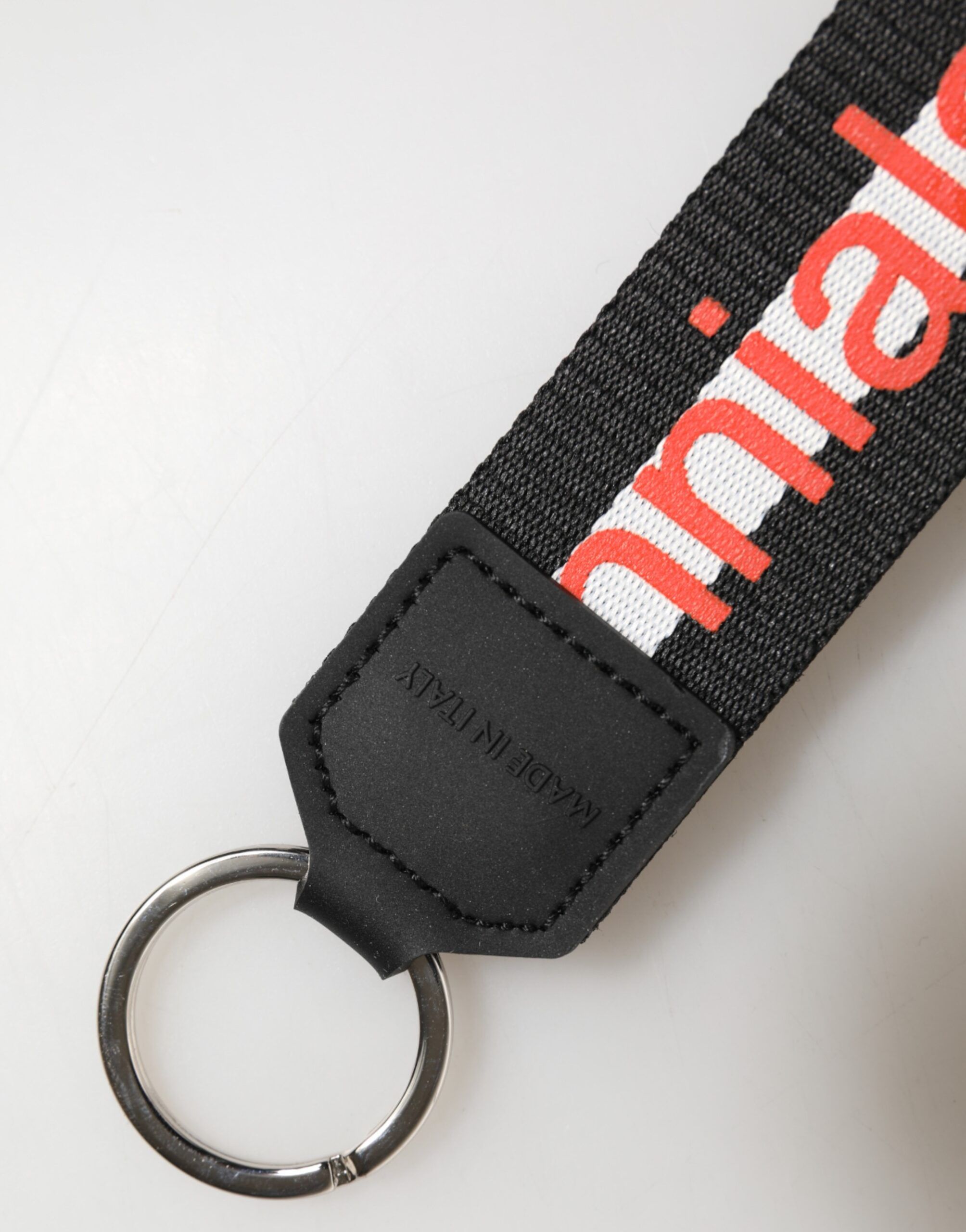 Black Logo Polyester Silver Brass Holder Keychain Keyring - Dolce & Gabbana - Modalova
