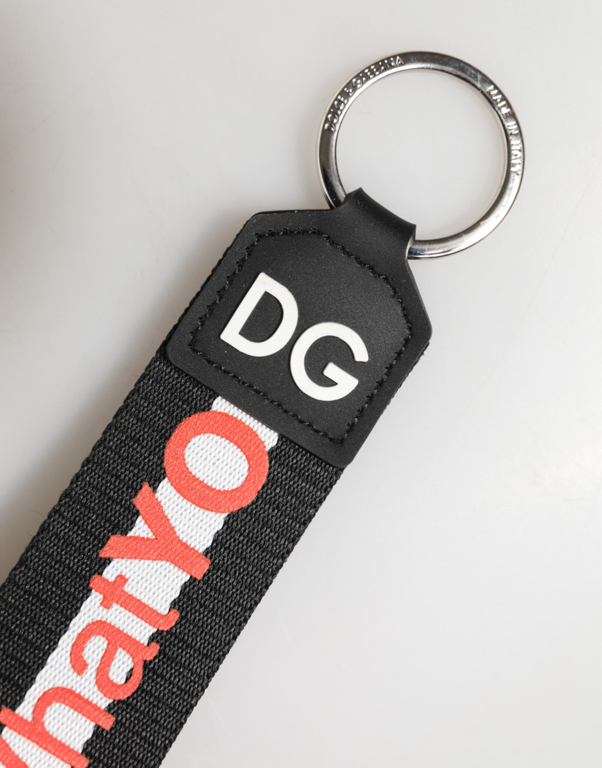Black Logo Polyester Silver Brass Holder Keychain Keyring - Dolce & Gabbana - Modalova