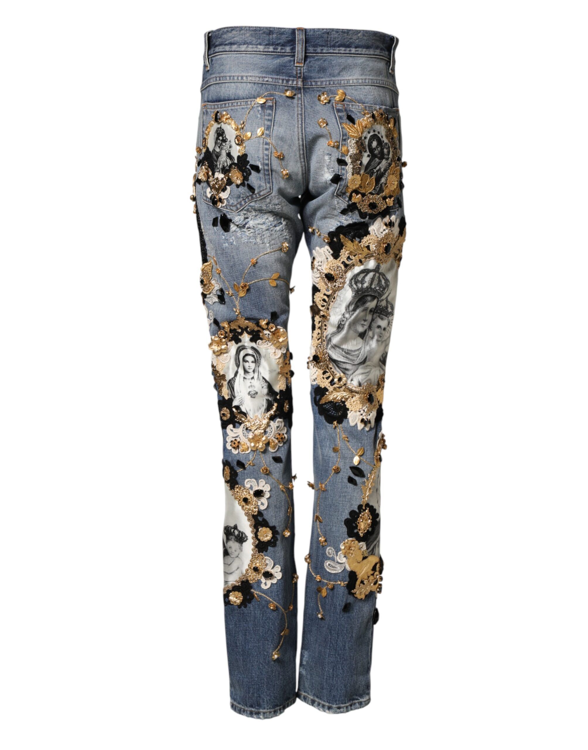 Ripped Embellished Cotton Denim Men's Jeans - Dolce & Gabbana - Modalova