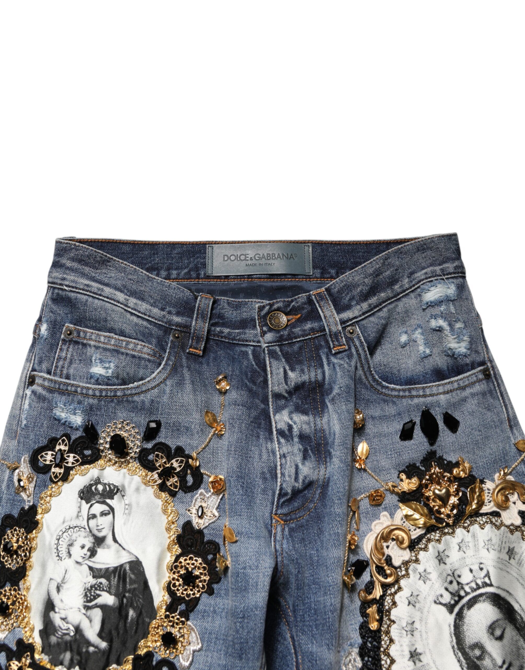 Ripped Embellished Cotton Denim Men's Jeans - Dolce & Gabbana - Modalova