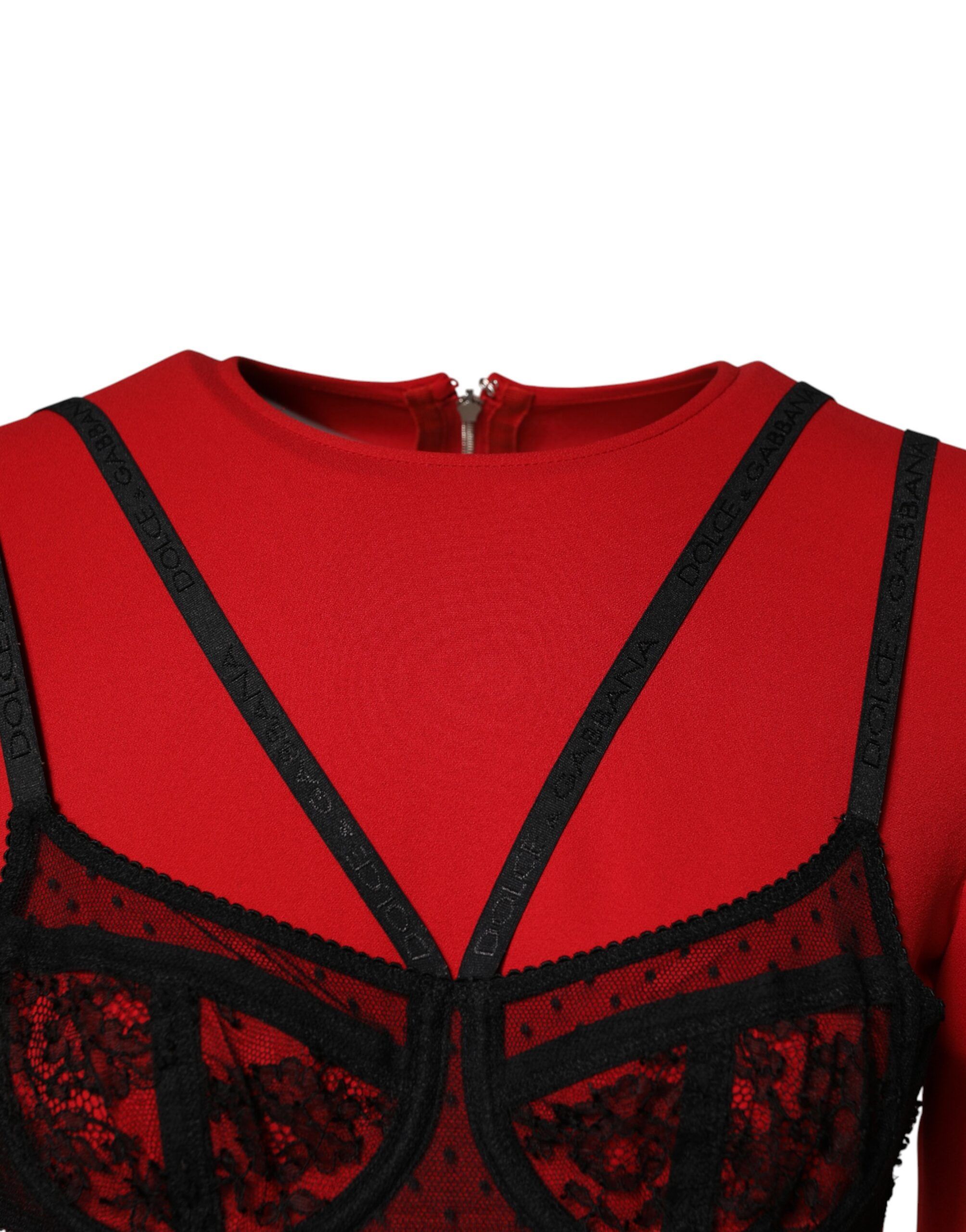 Black Red Contrasting Bra Cady Midi Women's Dress - Dolce & Gabbana - Modalova