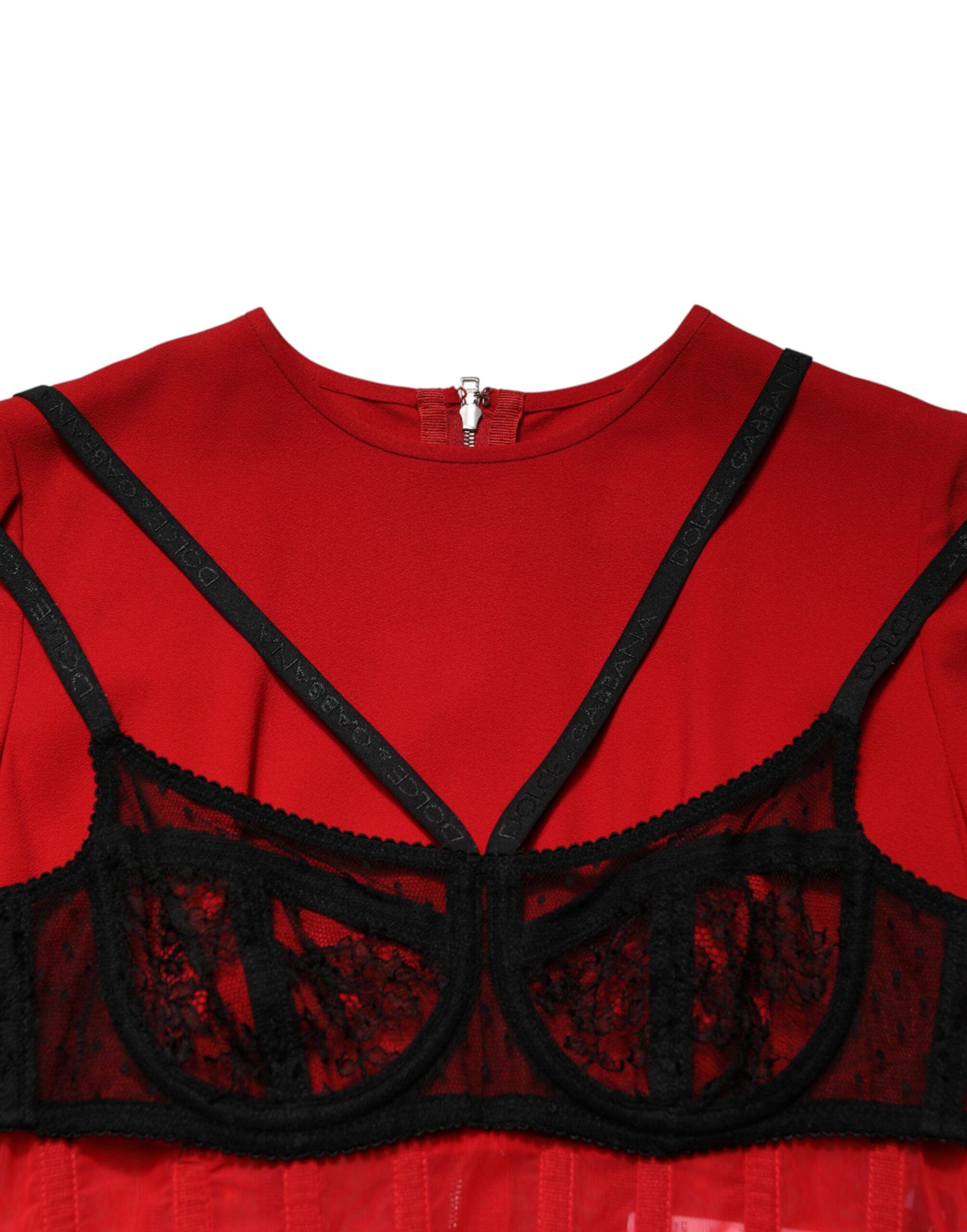 Black Red Contrasting Bra Cady Midi Women's Dress - Dolce & Gabbana - Modalova