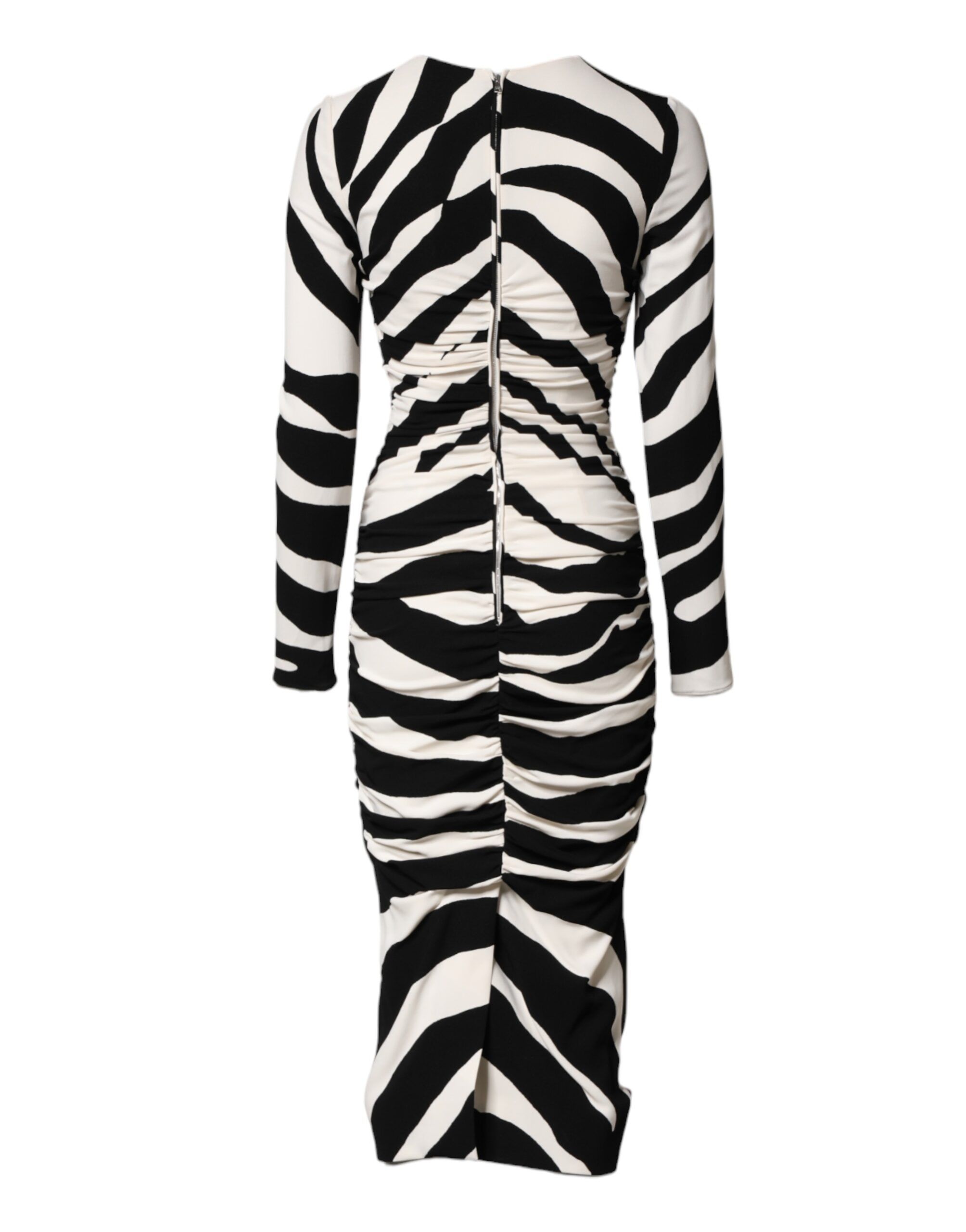 Black White Zebra Viscose Sheath Midi Women's Dress - Dolce & Gabbana - Modalova