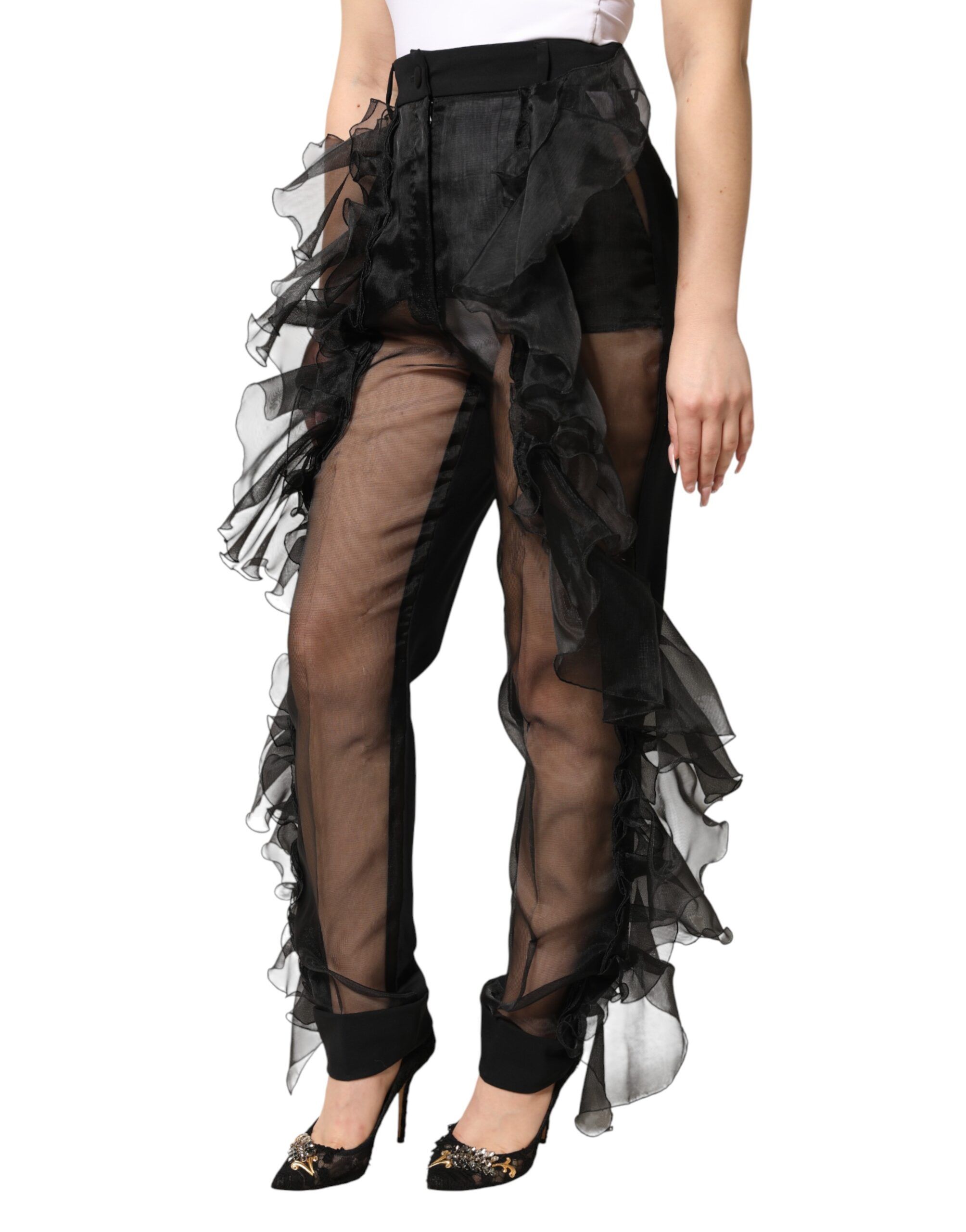 High Waist Tulle Wool Trouser Women's Pants - Dolce & Gabbana - Modalova