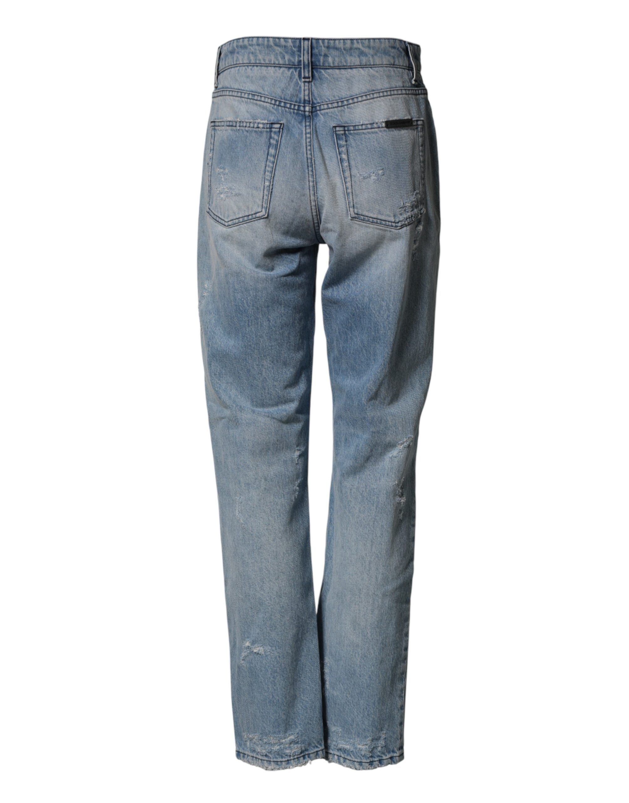 LightBlue Ripped Washed BOYFRIEND Denim Women's Jeans - Dolce & Gabbana - Modalova