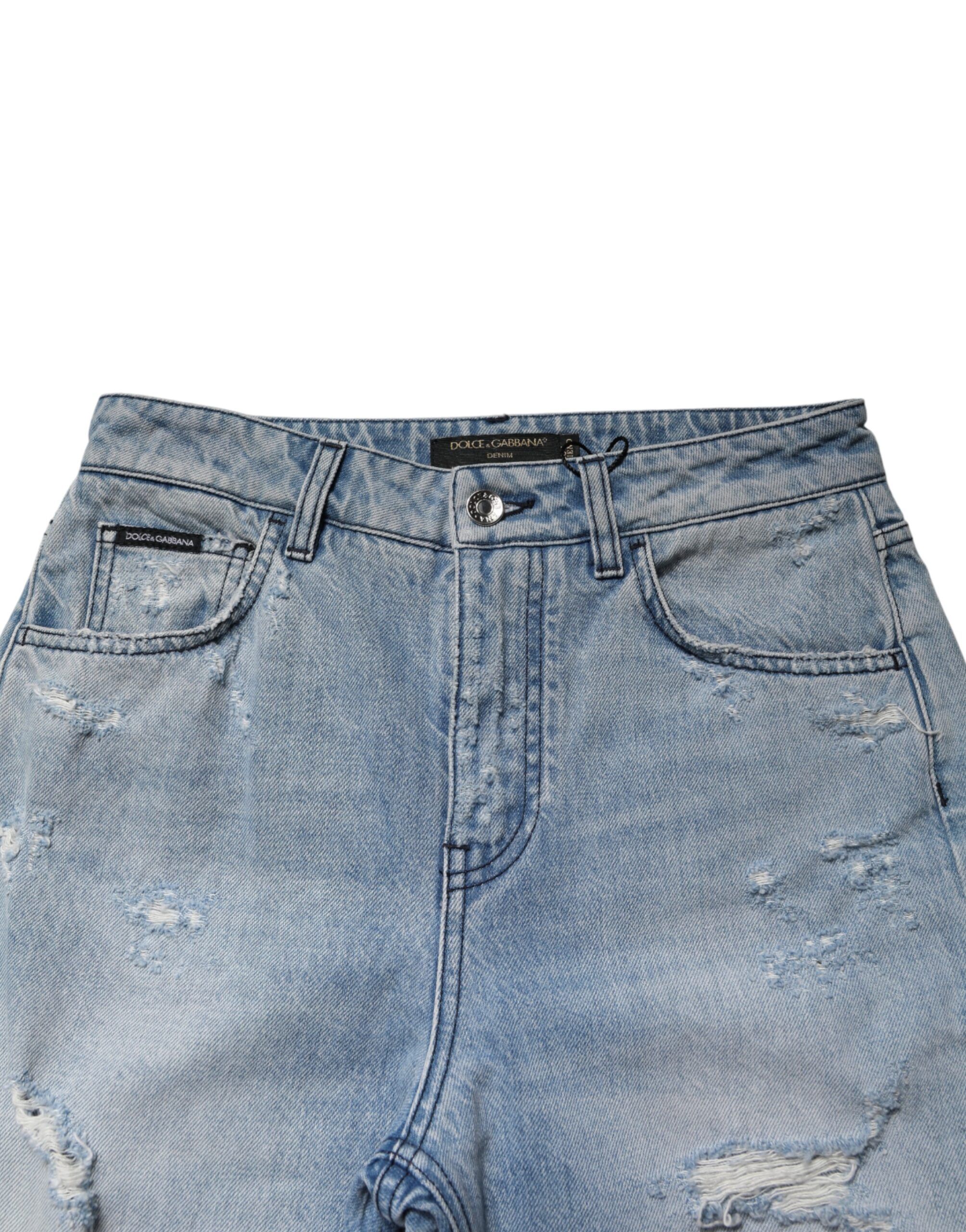LightBlue Ripped Washed BOYFRIEND Denim Women's Jeans - Dolce & Gabbana - Modalova