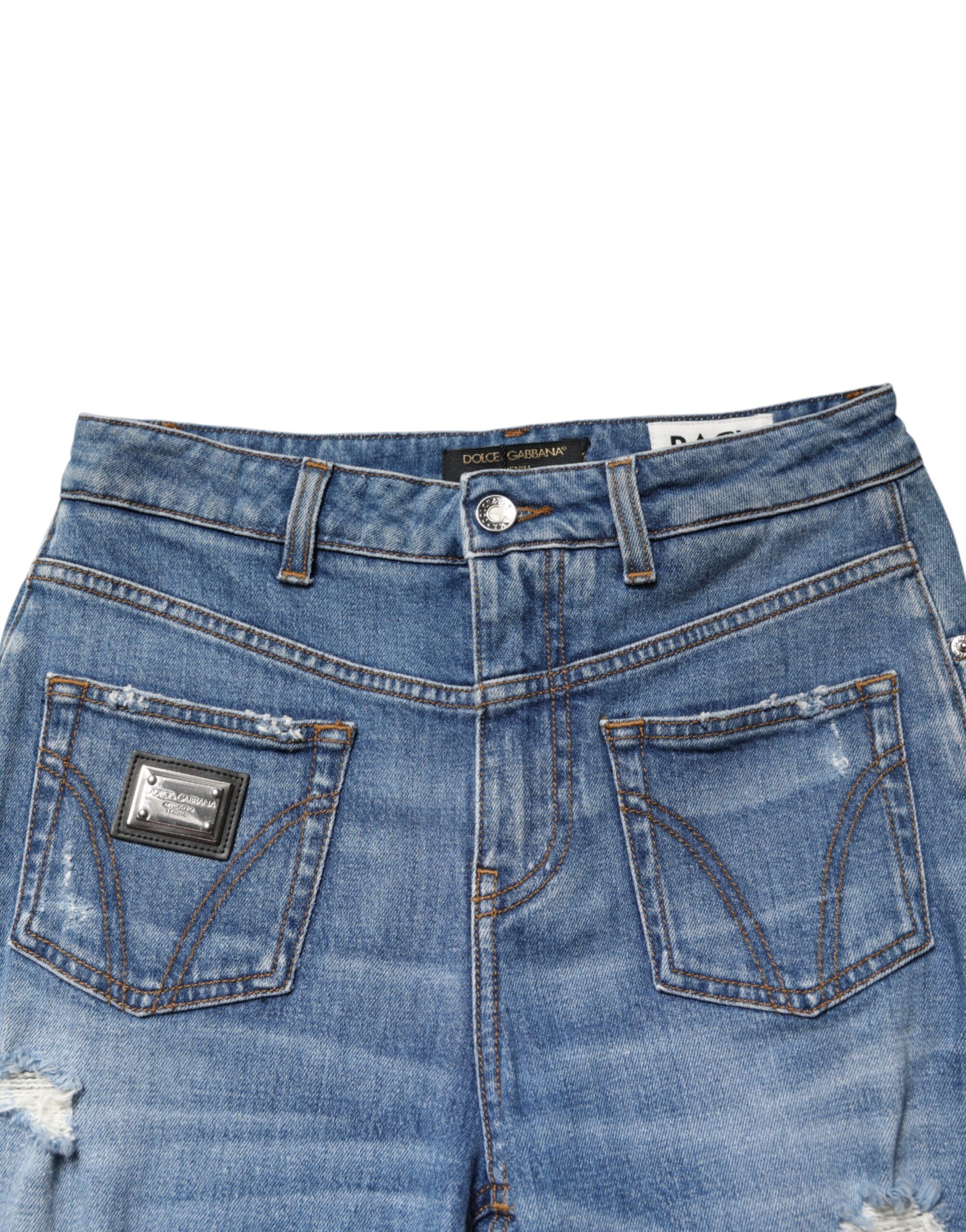 Distressed Washed Cotton Denim Women's Jeans - Dolce & Gabbana - Modalova