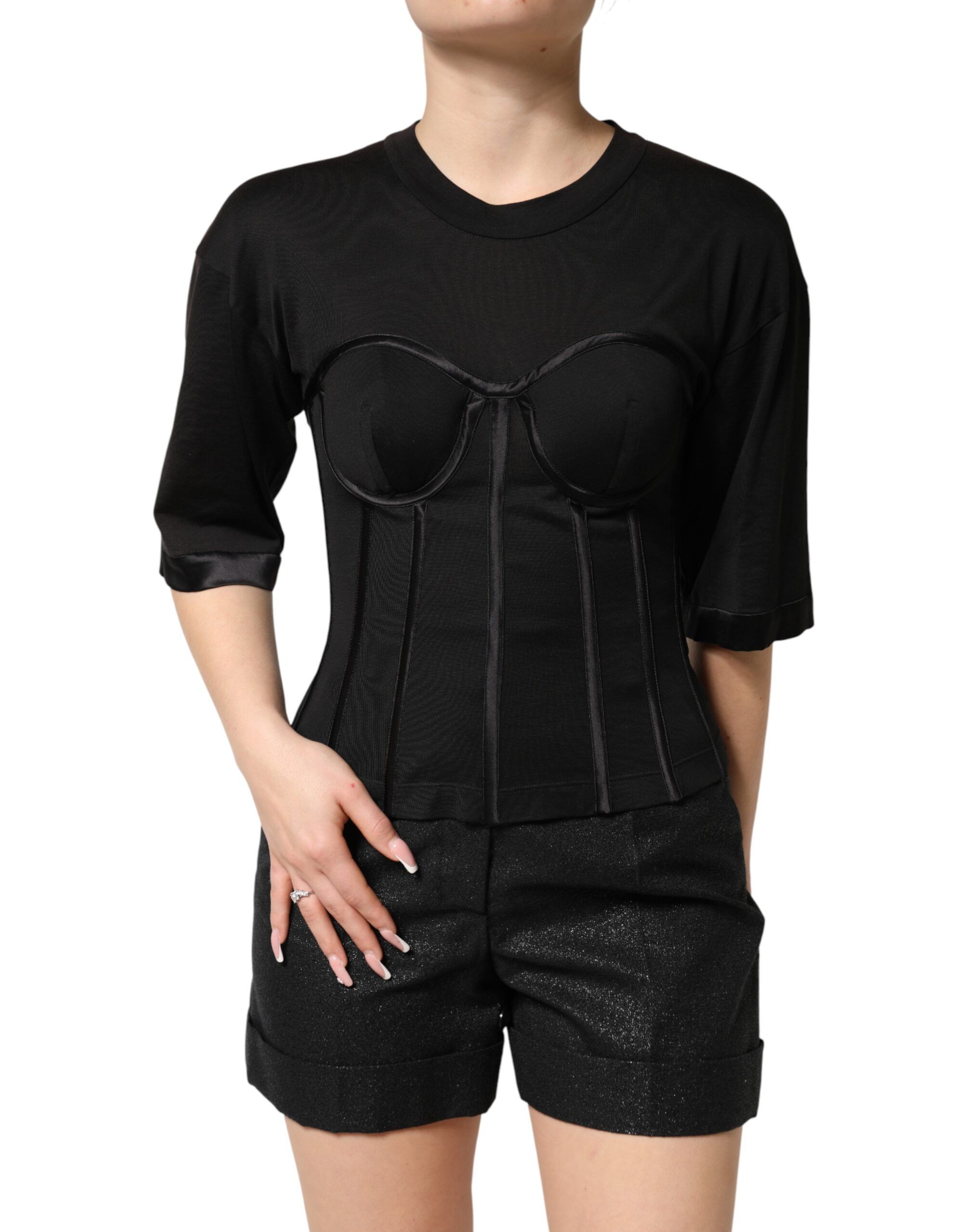 Cotton Bustier Corset Short Sleeves Women's T-shirt - Dolce & Gabbana - Modalova