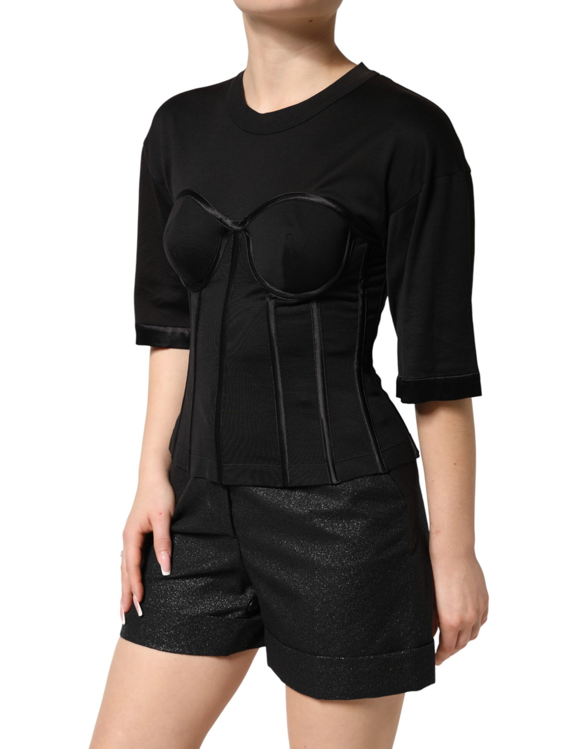 Cotton Bustier Corset Short Sleeves Women's T-shirt - Dolce & Gabbana - Modalova