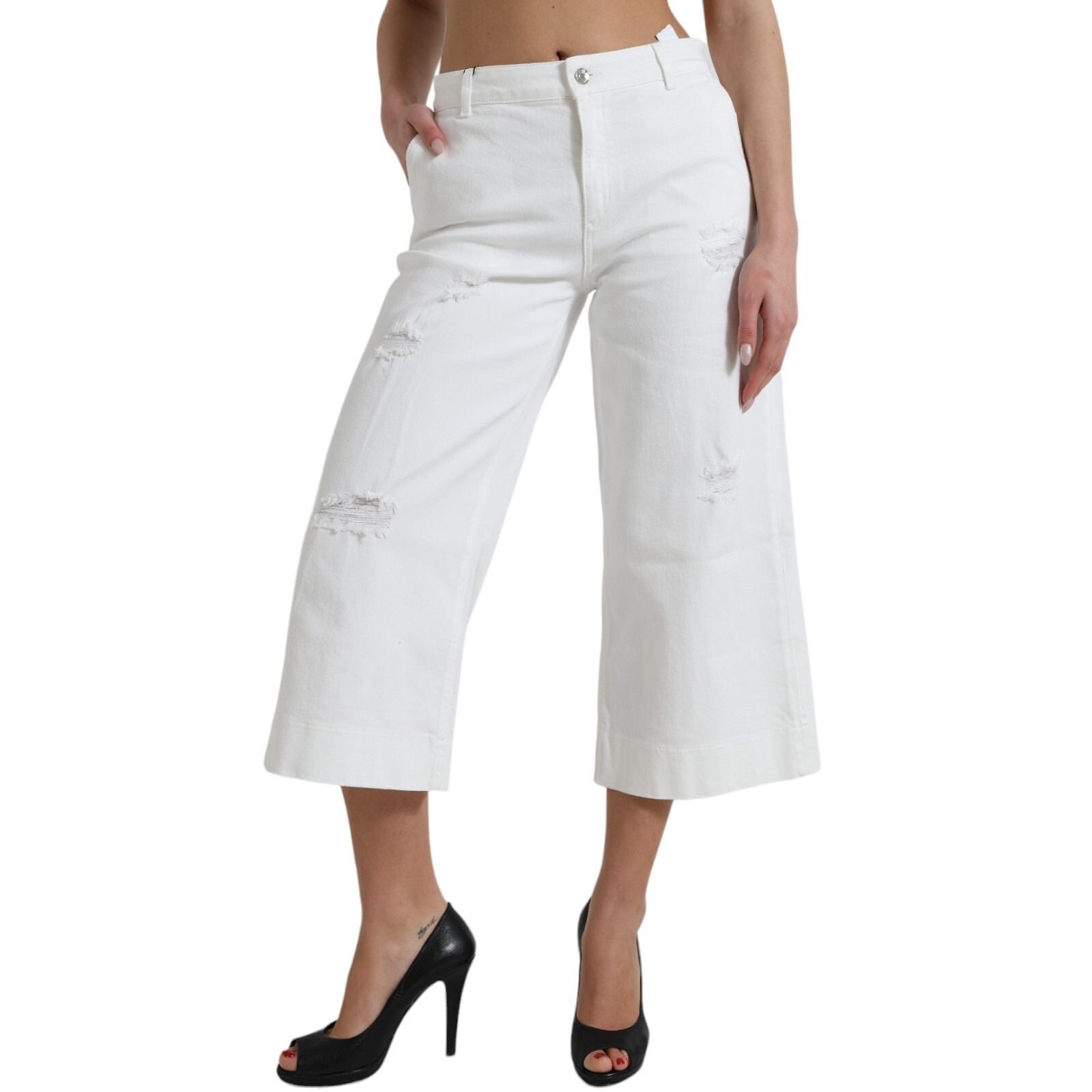 Wide Leg Cotton Cropped Denim Women's Jeans - Dolce & Gabbana - Modalova
