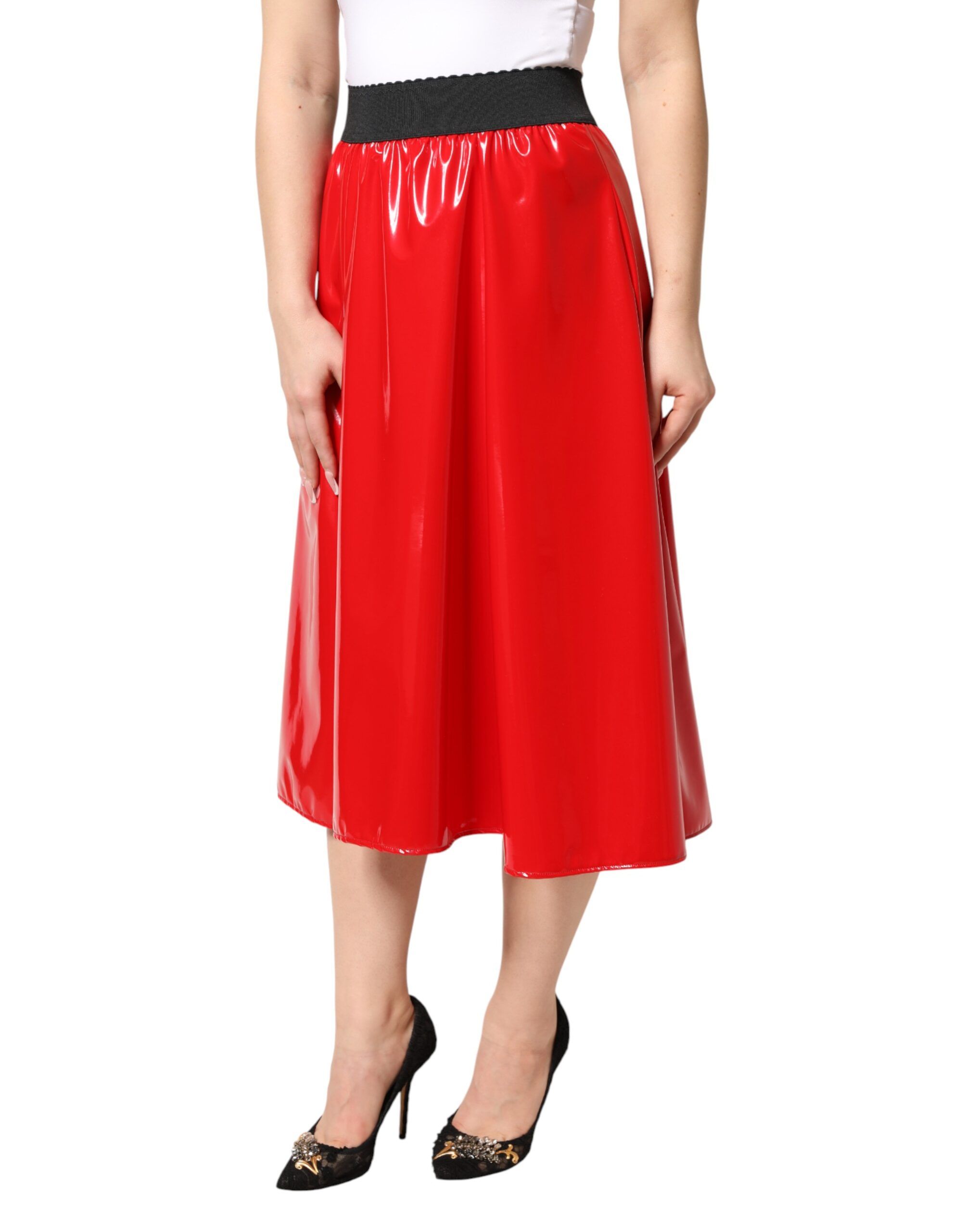 Glossy Polyester High Waist Midi Women's Skirt - Dolce & Gabbana - Modalova
