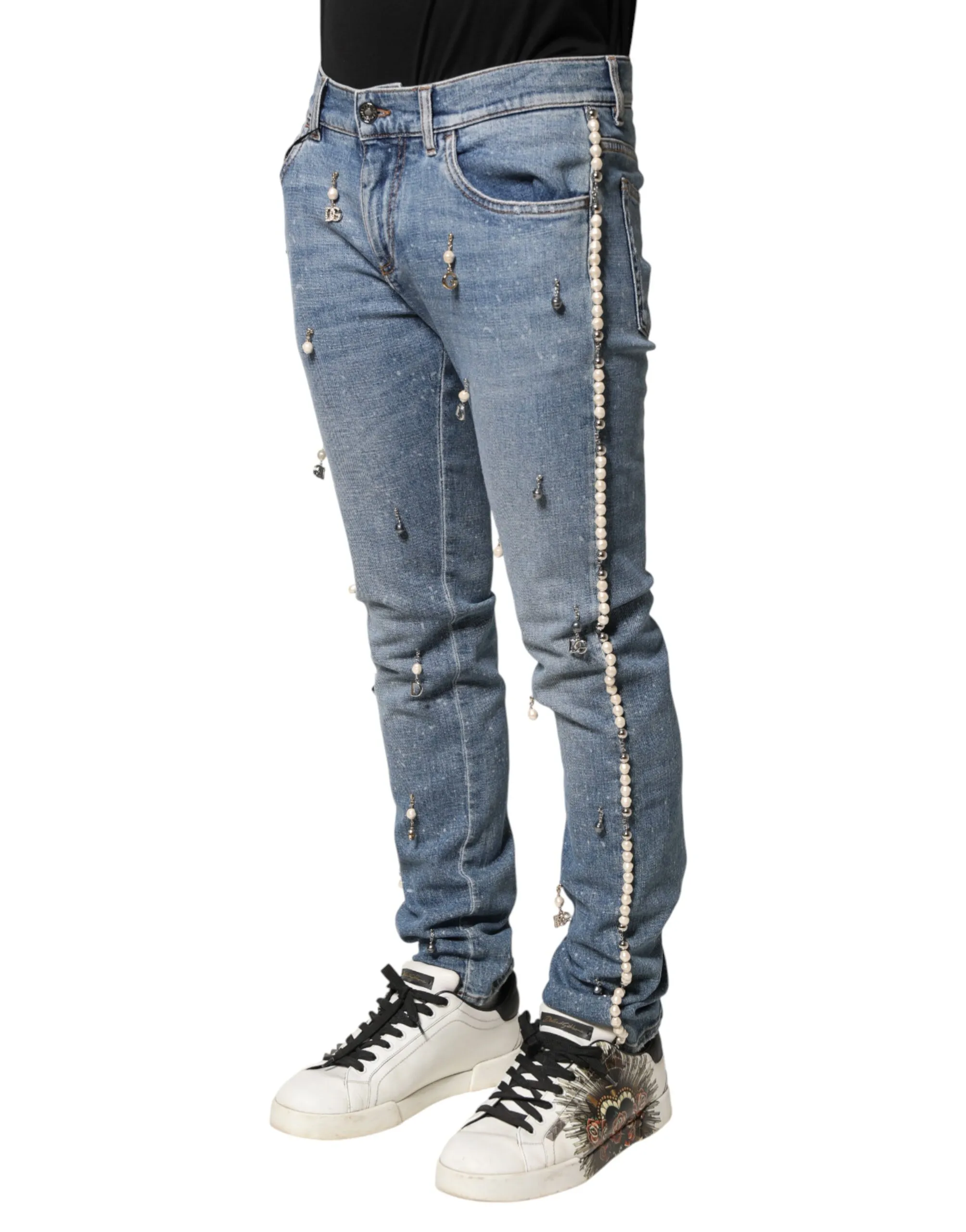 Embellished Cotton Skinny Denim Men's Jeans - Dolce & Gabbana - Modalova