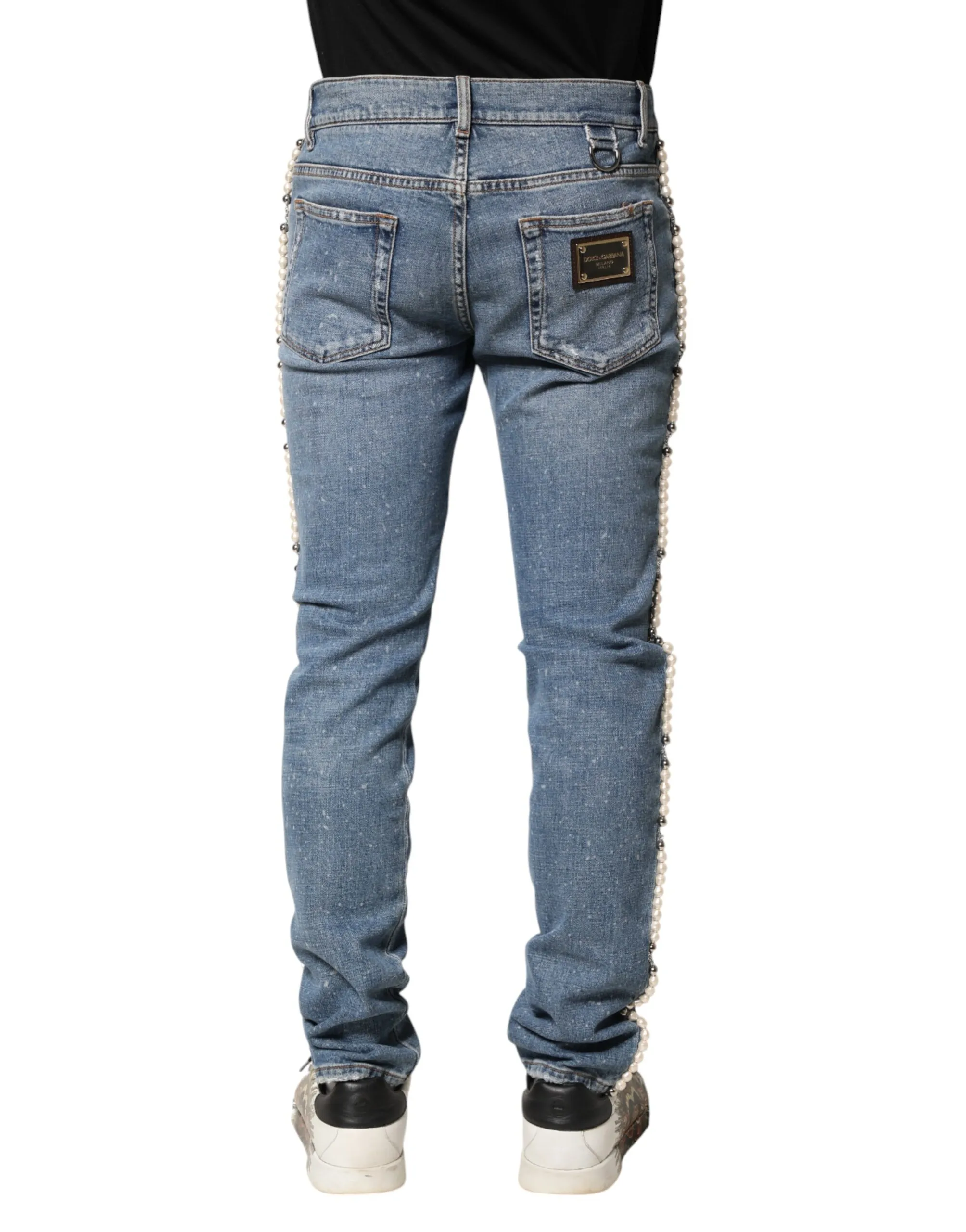 Embellished Cotton Skinny Denim Men's Jeans - Dolce & Gabbana - Modalova