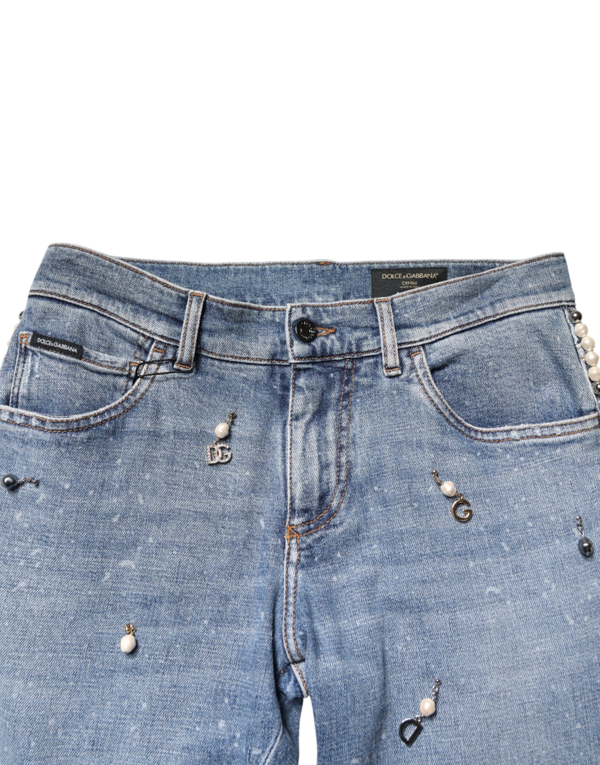Embellished Cotton Skinny Denim Men's Jeans - Dolce & Gabbana - Modalova