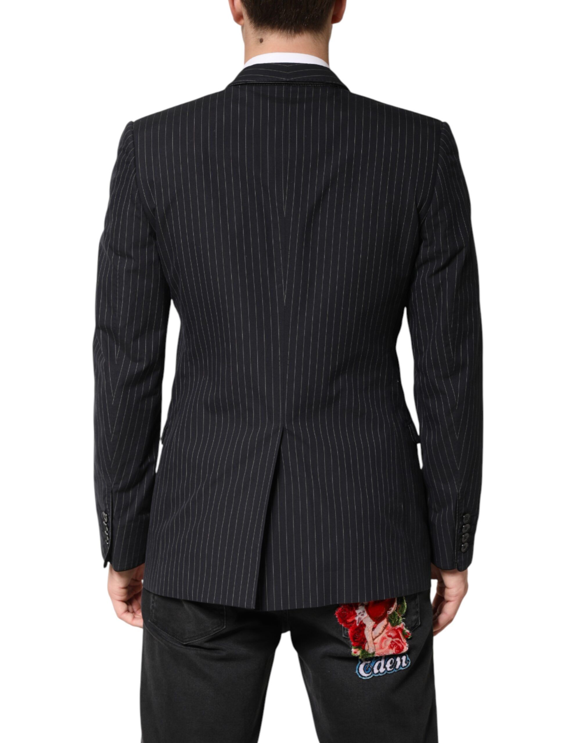 Dark Gray Stripes 1 Button Suit Jacket Men's Blazer - Dolce & Gabbana - Modalova