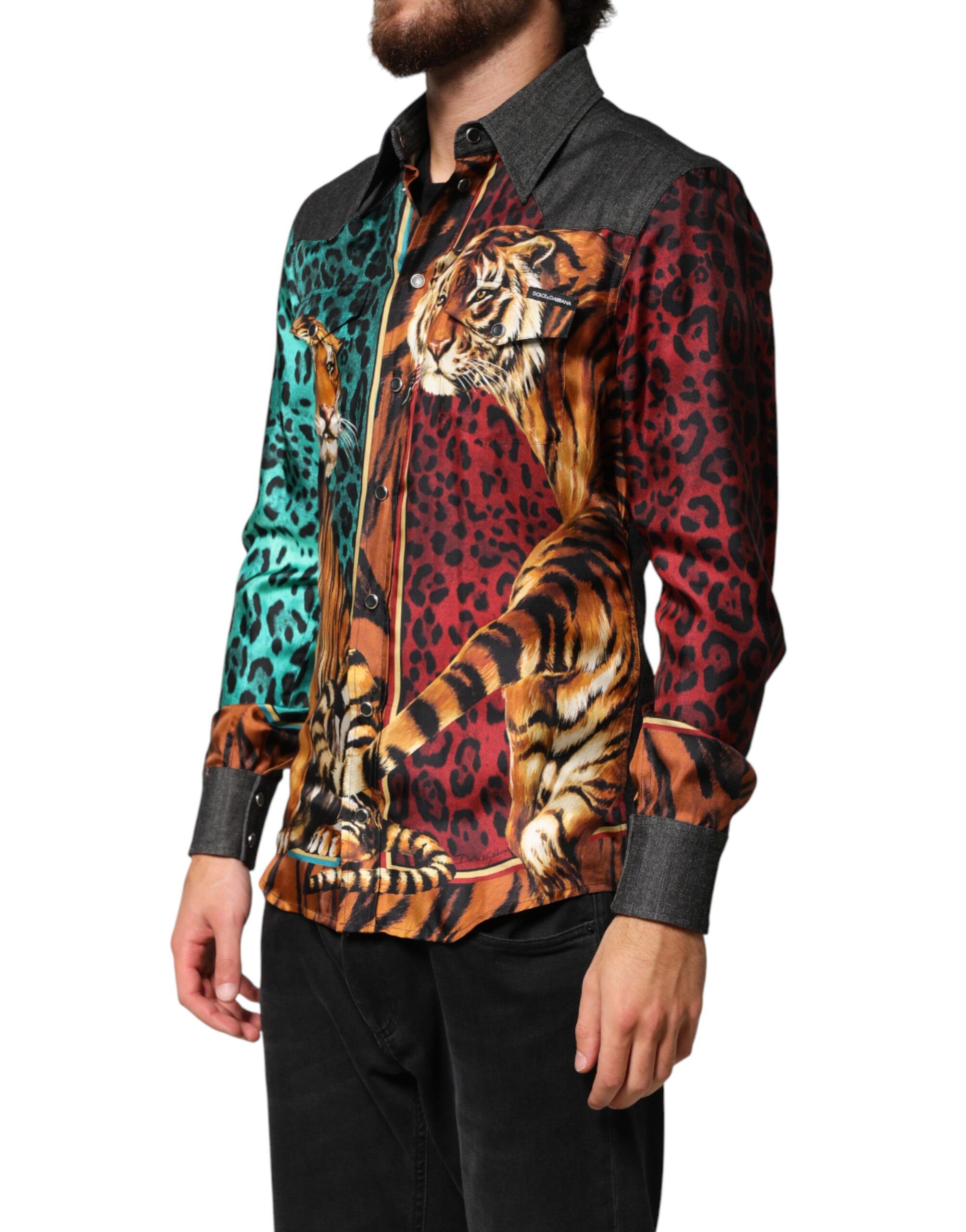 Tiger Leopard Print Silk Men Men's Shirt - Dolce & Gabbana - Modalova