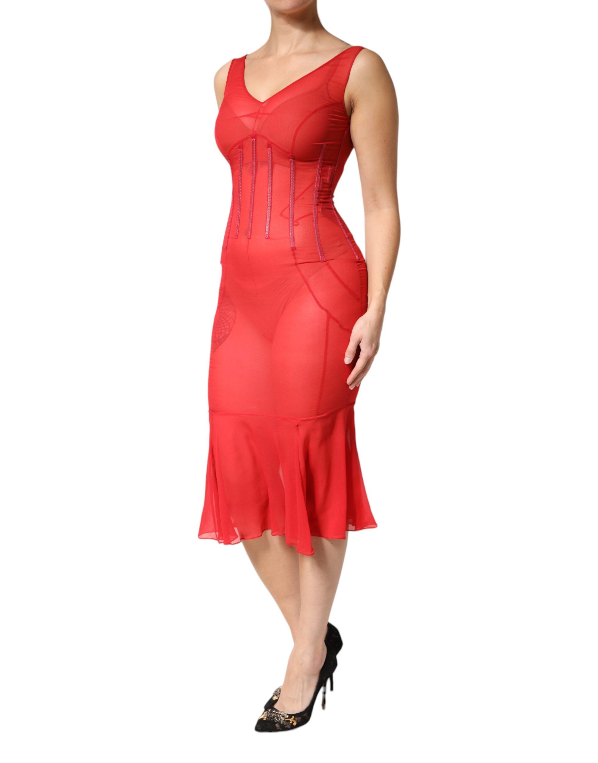 Silk Sleeveless Sheath V-neck Midi Women's Dress (Pre-Owned) - Dolce & Gabbana - Modalova