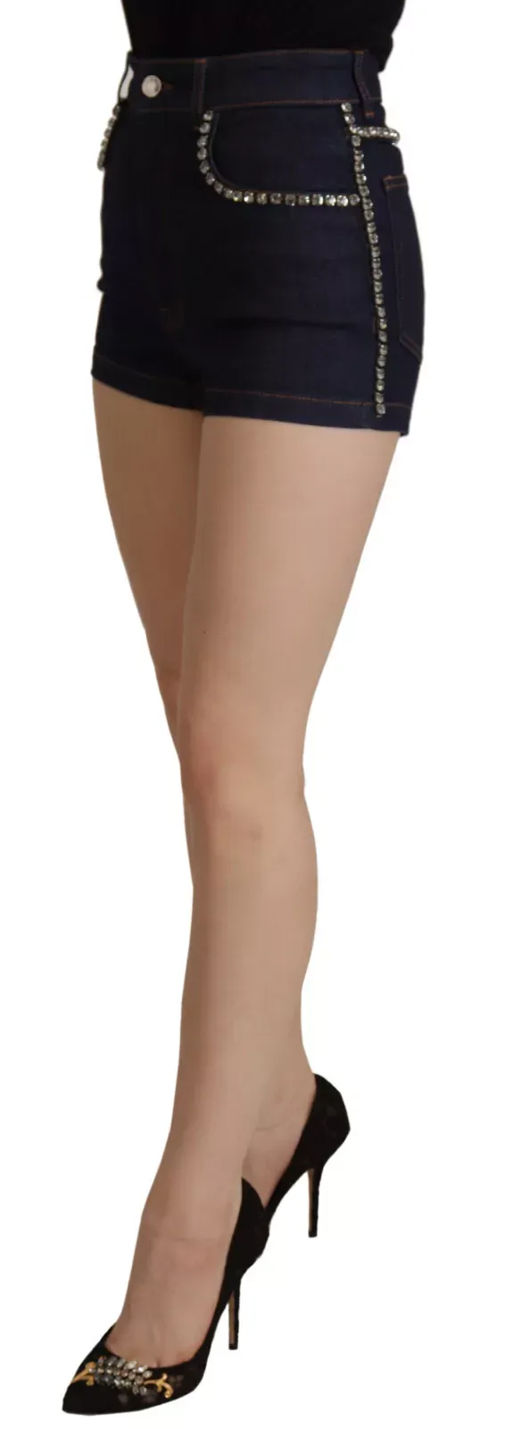 Denim Stretch Crystal Hot Pants Women's Shorts (Pre-Owned) - Dolce & Gabbana - Modalova