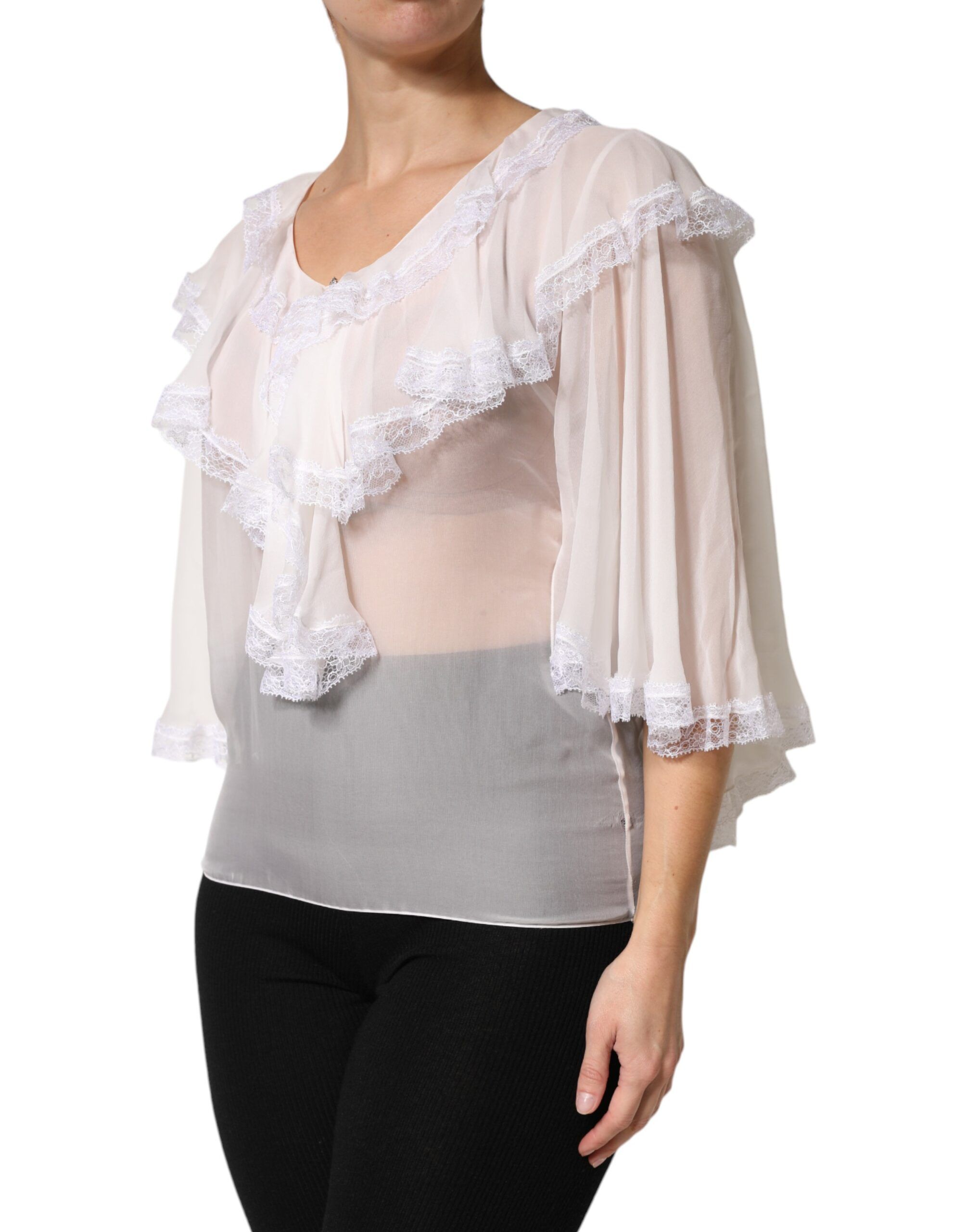 Ruffles Lace Long Sleeve Blouse Women's Top (Pre-Owned) - Dolce & Gabbana - Modalova