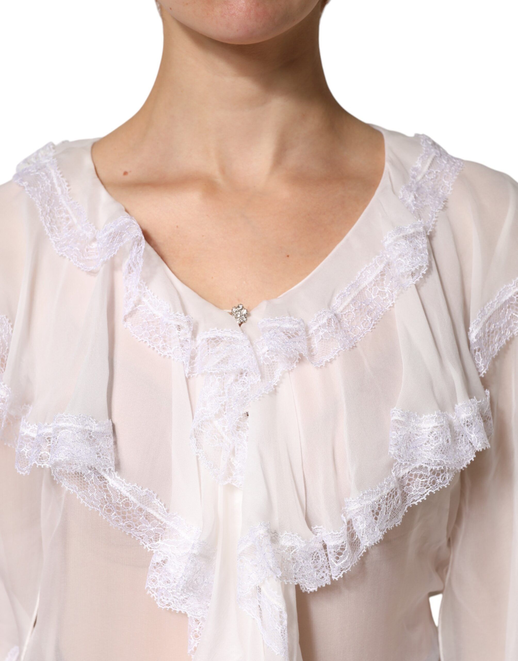 Ruffles Lace Long Sleeve Blouse Women's Top (Pre-Owned) - Dolce & Gabbana - Modalova