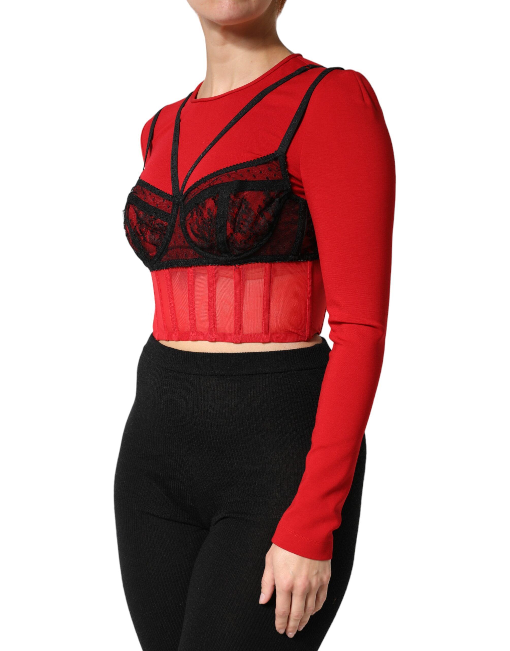Red Black Nylon Bralette-Style Cropped Women's Top - Dolce & Gabbana - Modalova