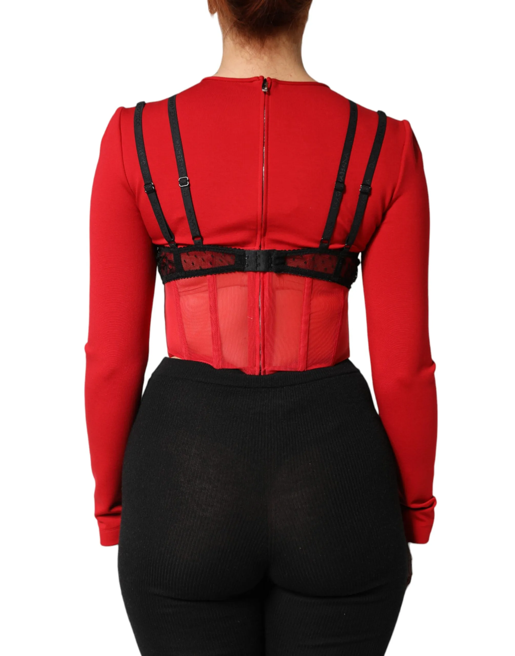 Red Black Nylon Bralette-Style Cropped Women's Top - Dolce & Gabbana - Modalova