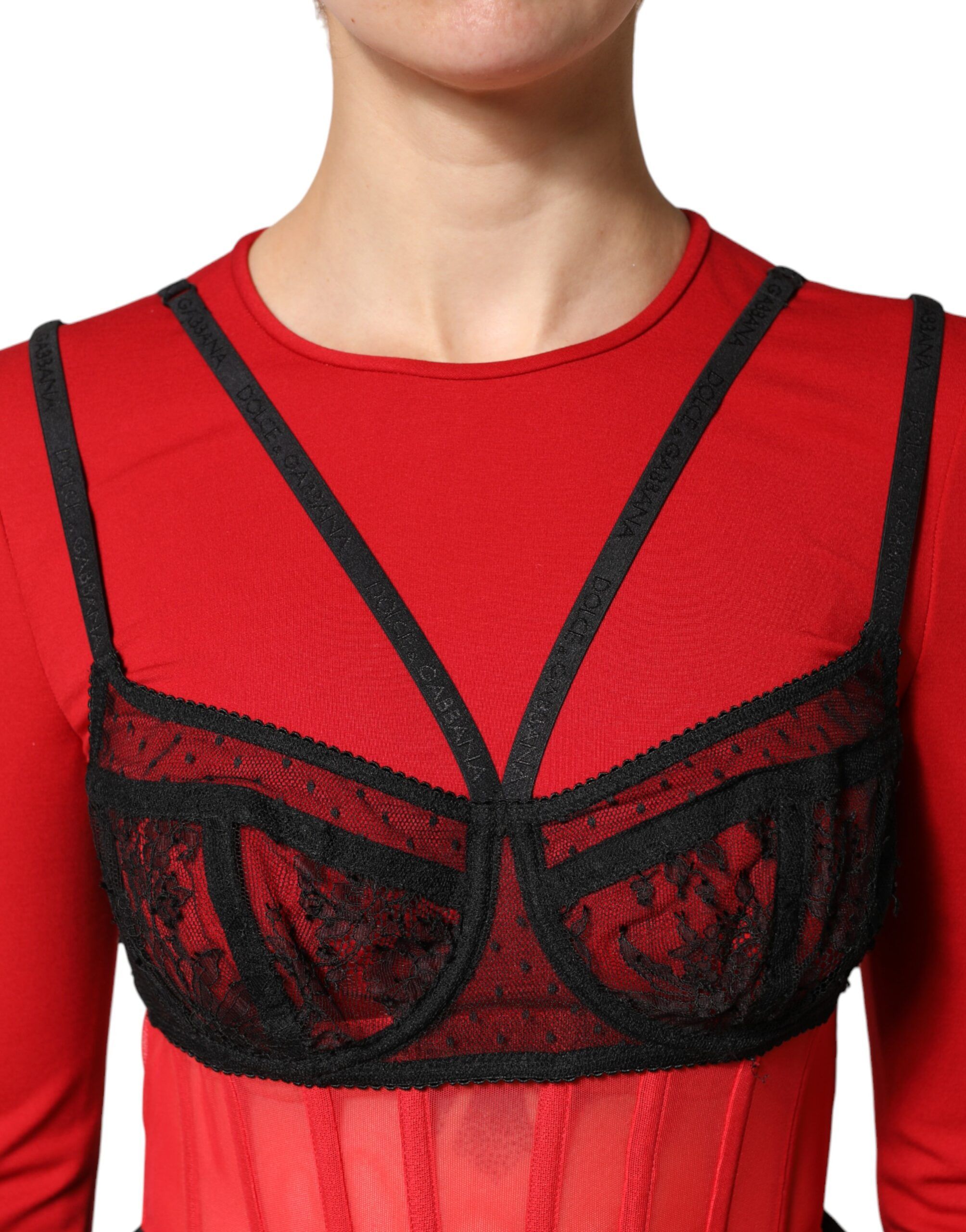 Red Black Nylon Bralette-Style Cropped Women's Top - Dolce & Gabbana - Modalova