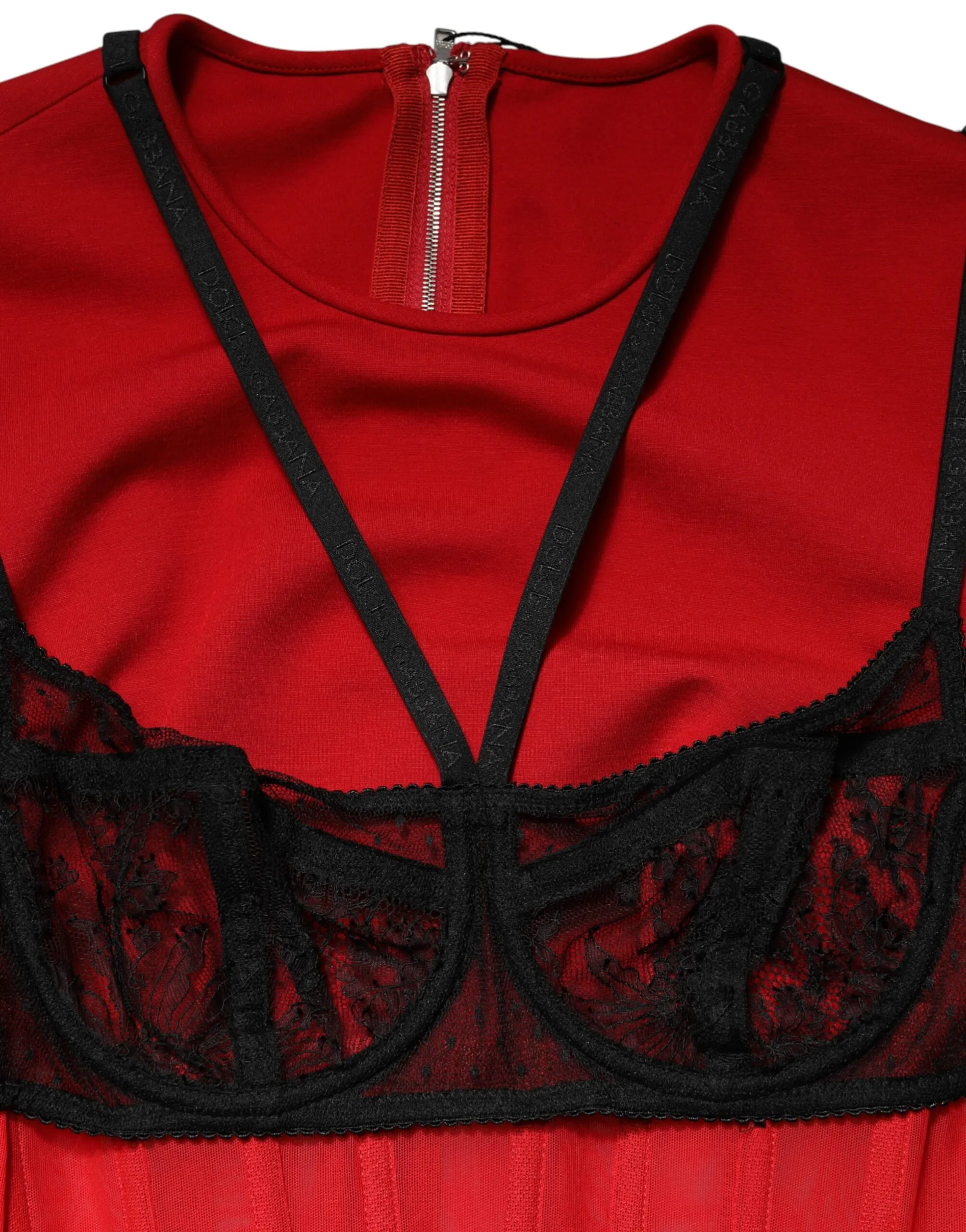 Red Black Nylon Bralette-Style Cropped Women's Top - Dolce & Gabbana - Modalova