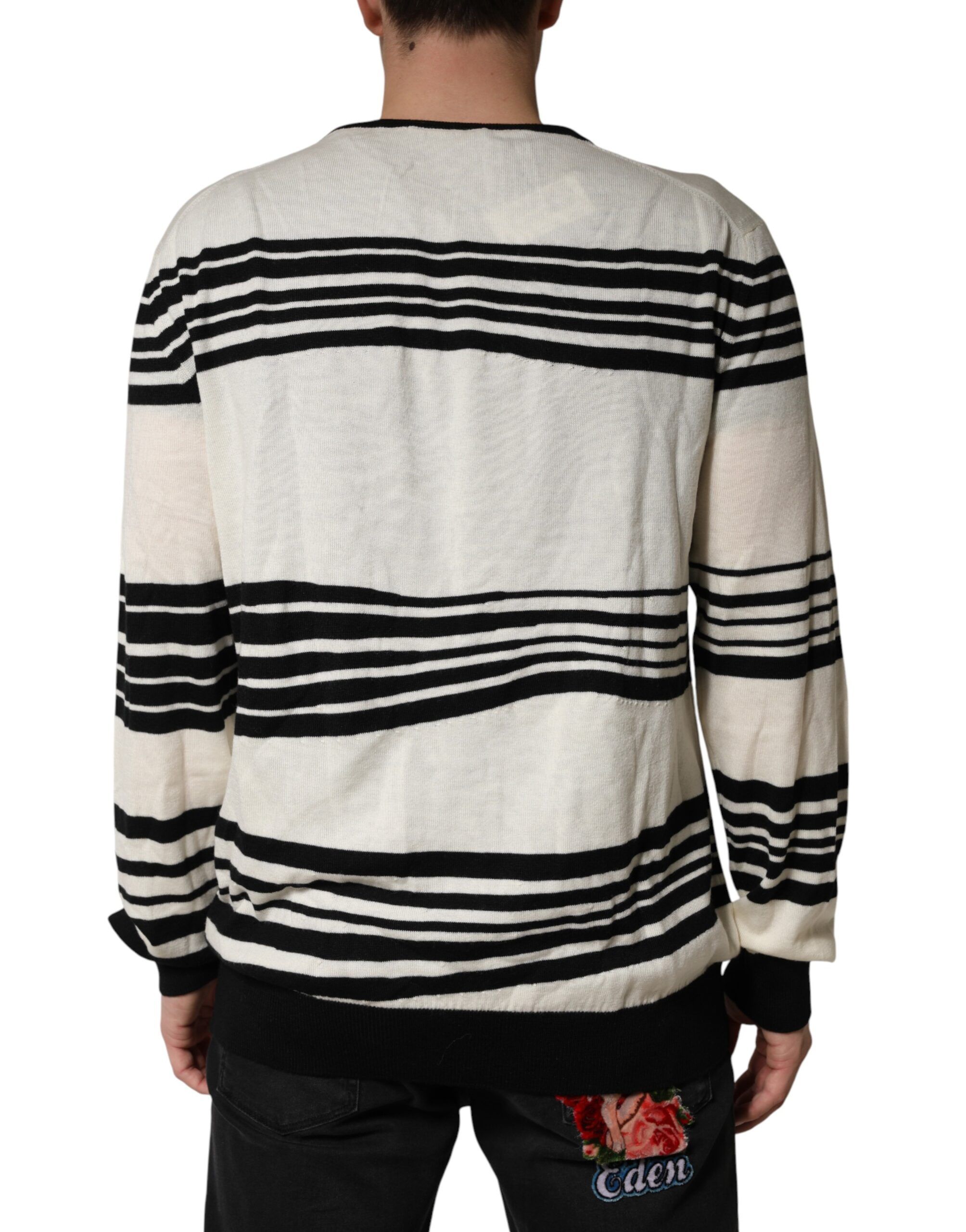 Black White Stripe CrewNeck Pullover Men's Sweater - Dolce & Gabbana - Modalova