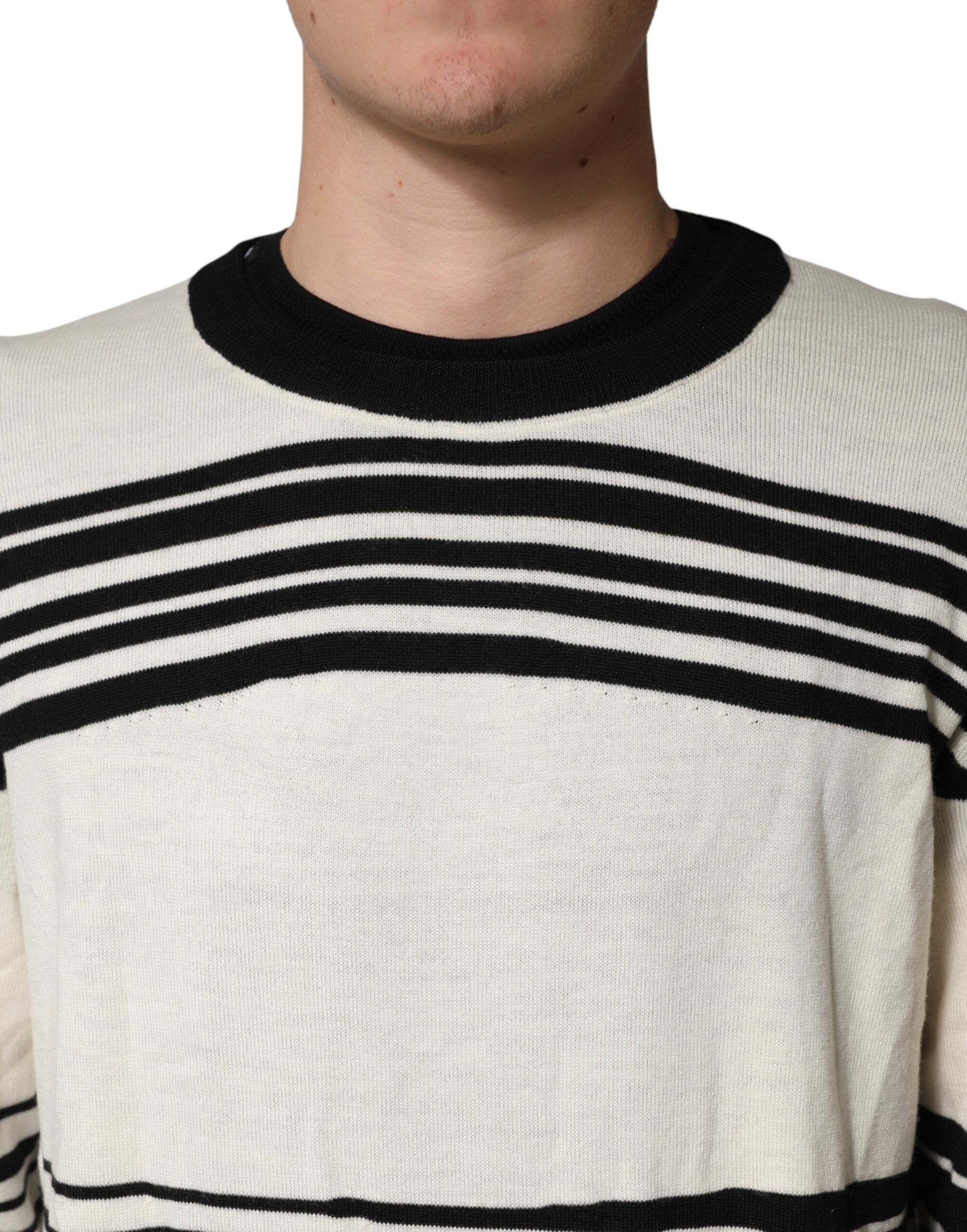 Black White Stripe CrewNeck Pullover Men's Sweater - Dolce & Gabbana - Modalova