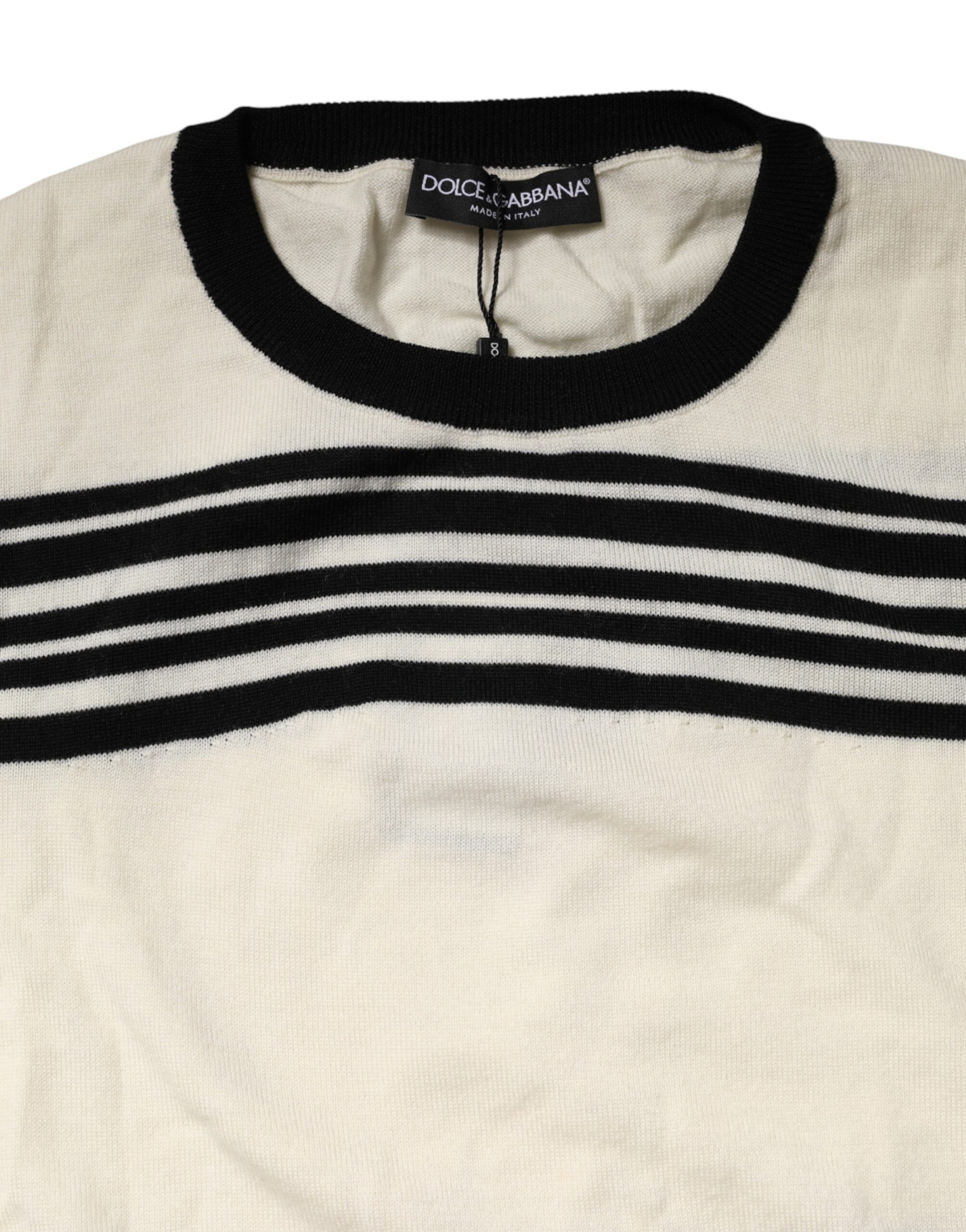 Black White Stripe CrewNeck Pullover Men's Sweater - Dolce & Gabbana - Modalova