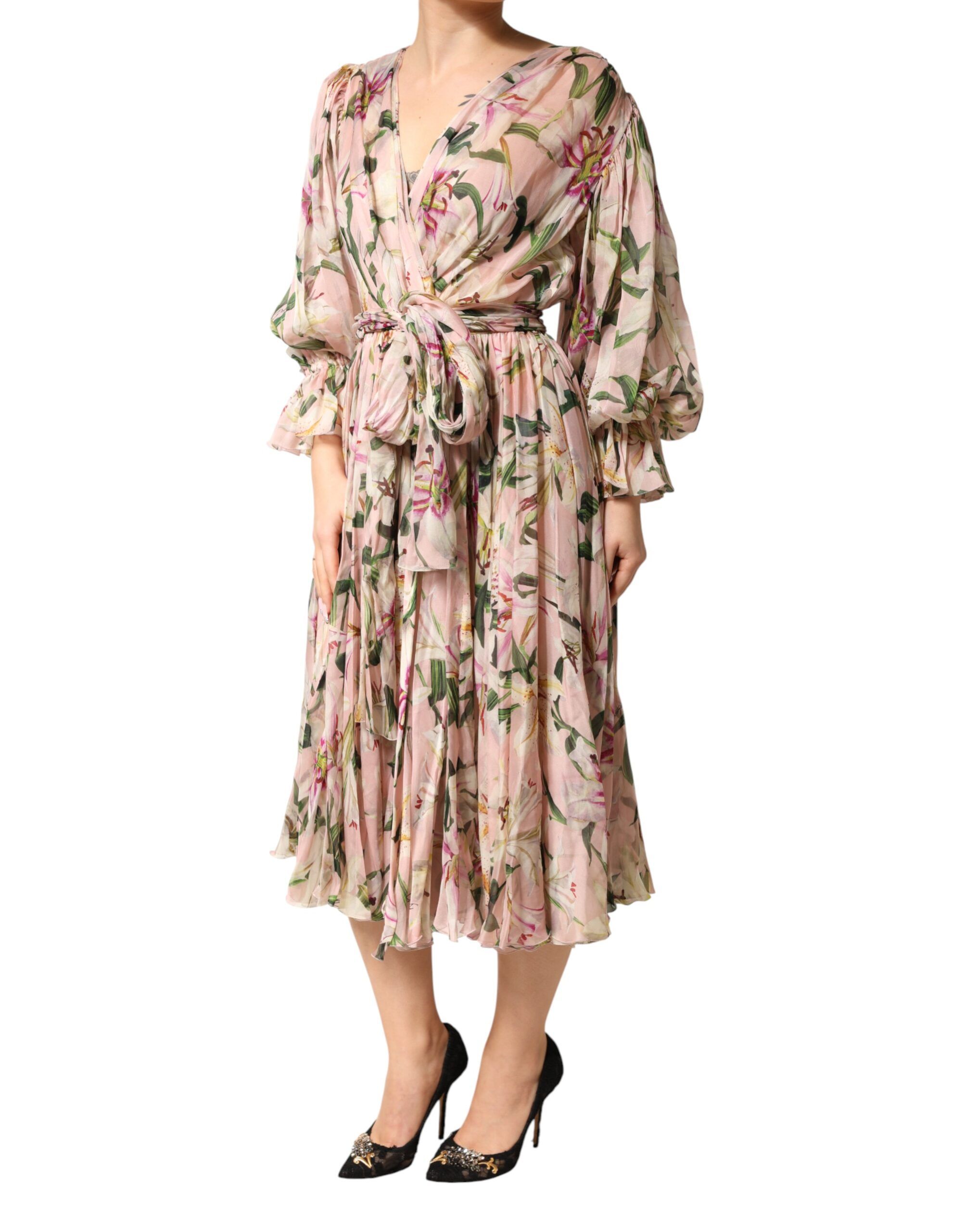 Lily Print A-line Pleated Maxi Women's Dress - Dolce & Gabbana - Modalova