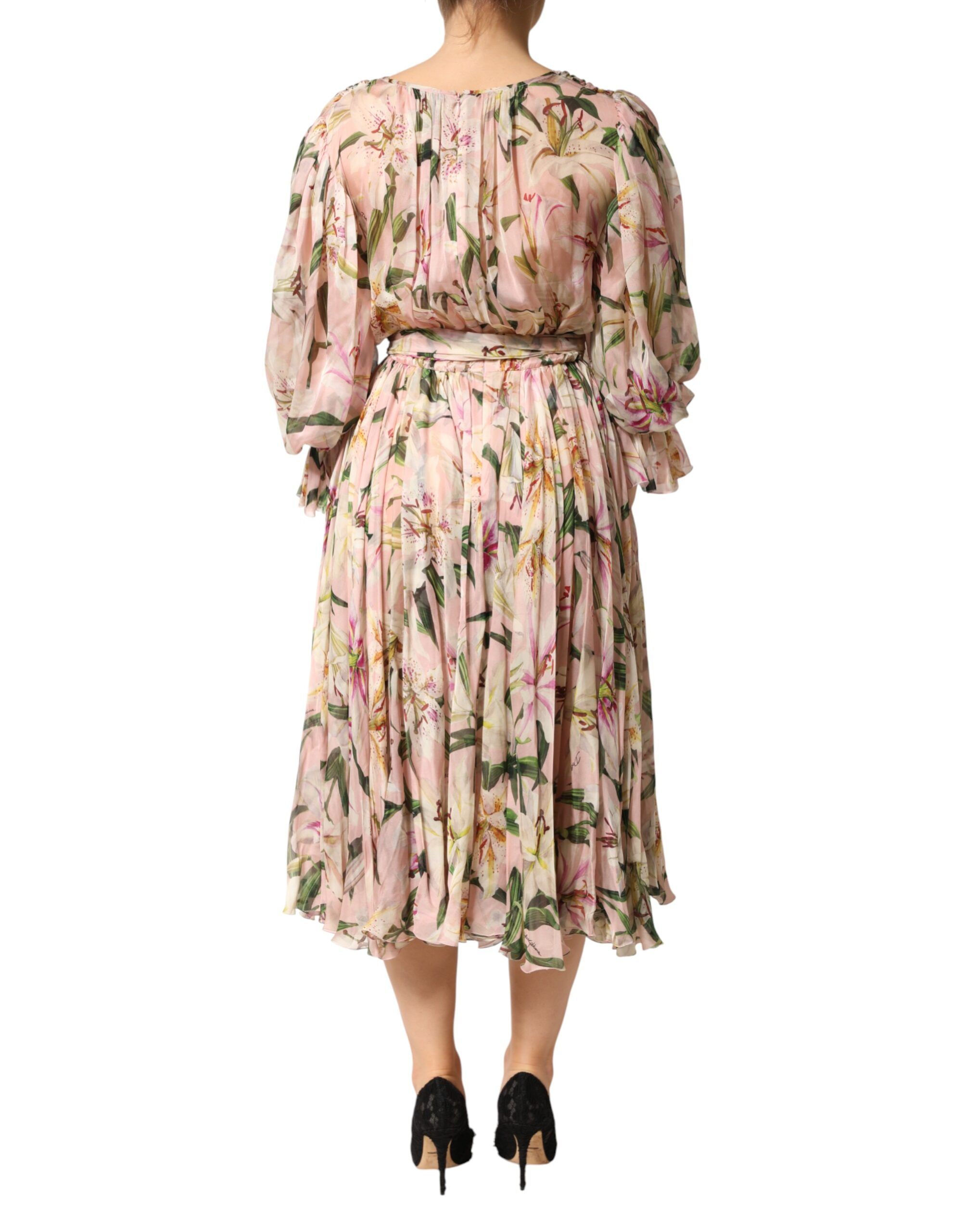 Lily Print A-line Pleated Maxi Women's Dress - Dolce & Gabbana - Modalova