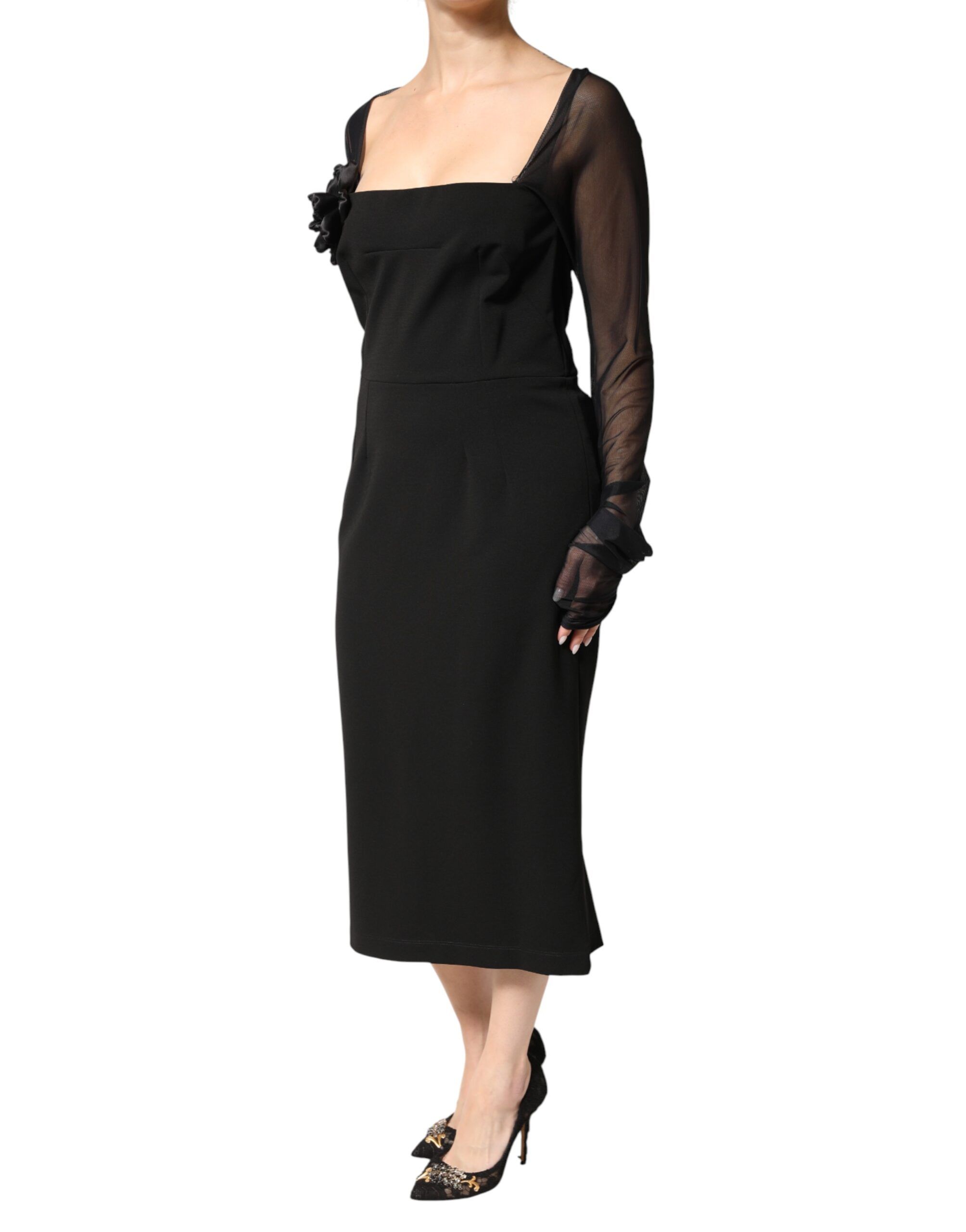 Sheer Yoke Rosette Sheath Midi Women's Dress - Dolce & Gabbana - Modalova
