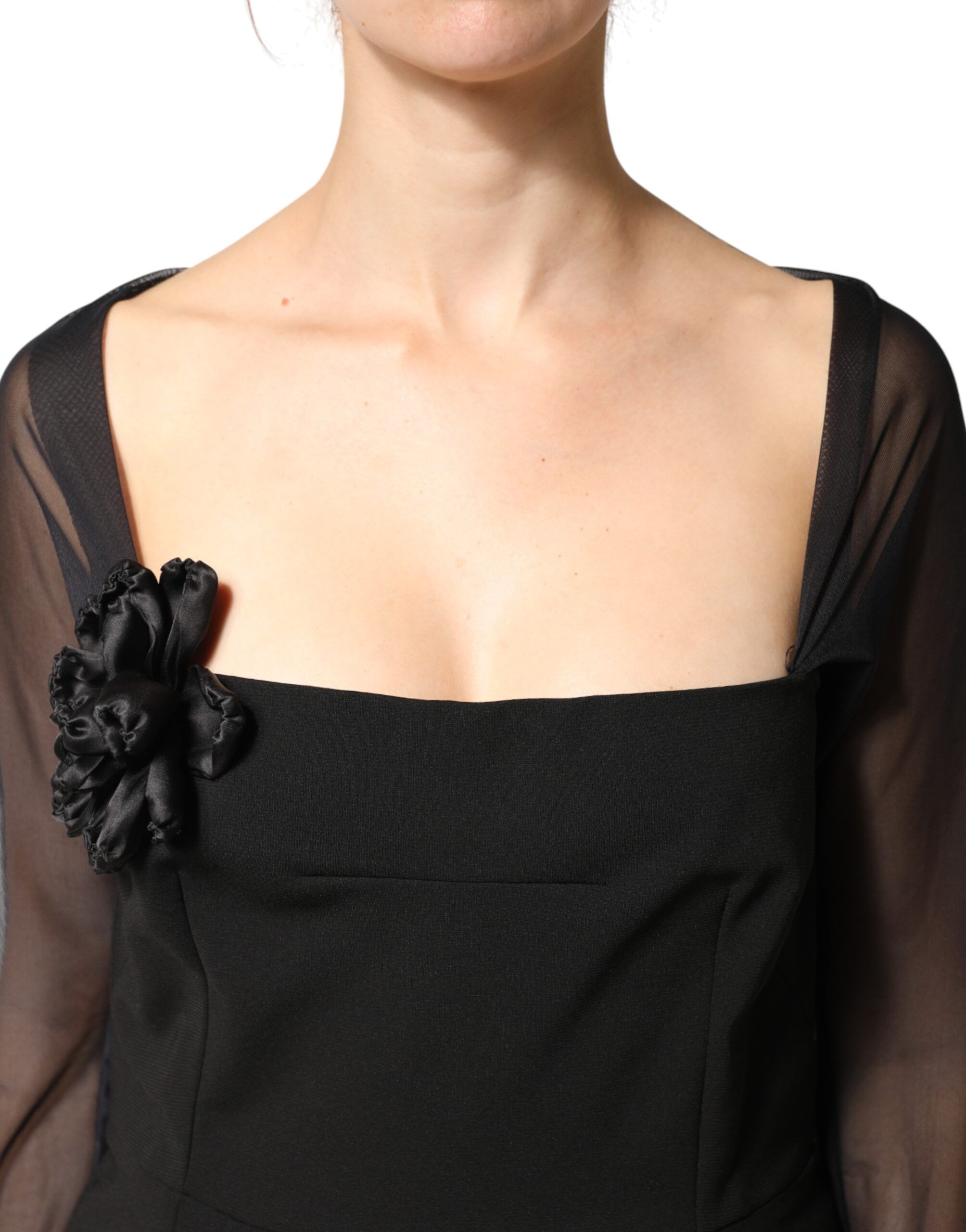 Sheer Yoke Rosette Sheath Midi Women's Dress - Dolce & Gabbana - Modalova