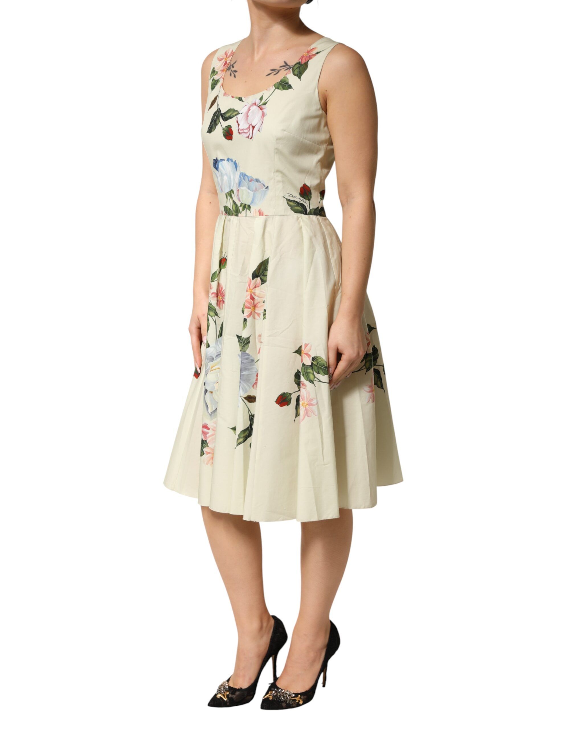 Beige Floral Sleeveless A-line Women's Dress - Dolce & Gabbana - Modalova