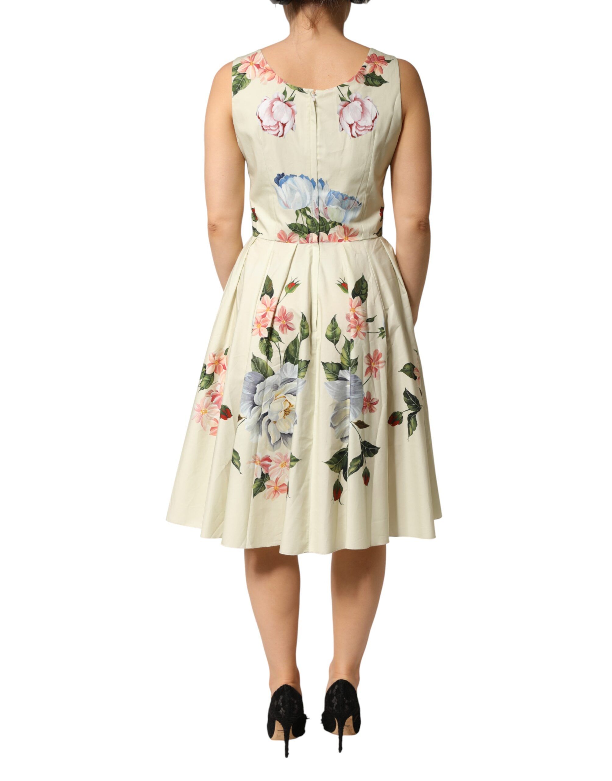 Beige Floral Sleeveless A-line Women's Dress - Dolce & Gabbana - Modalova