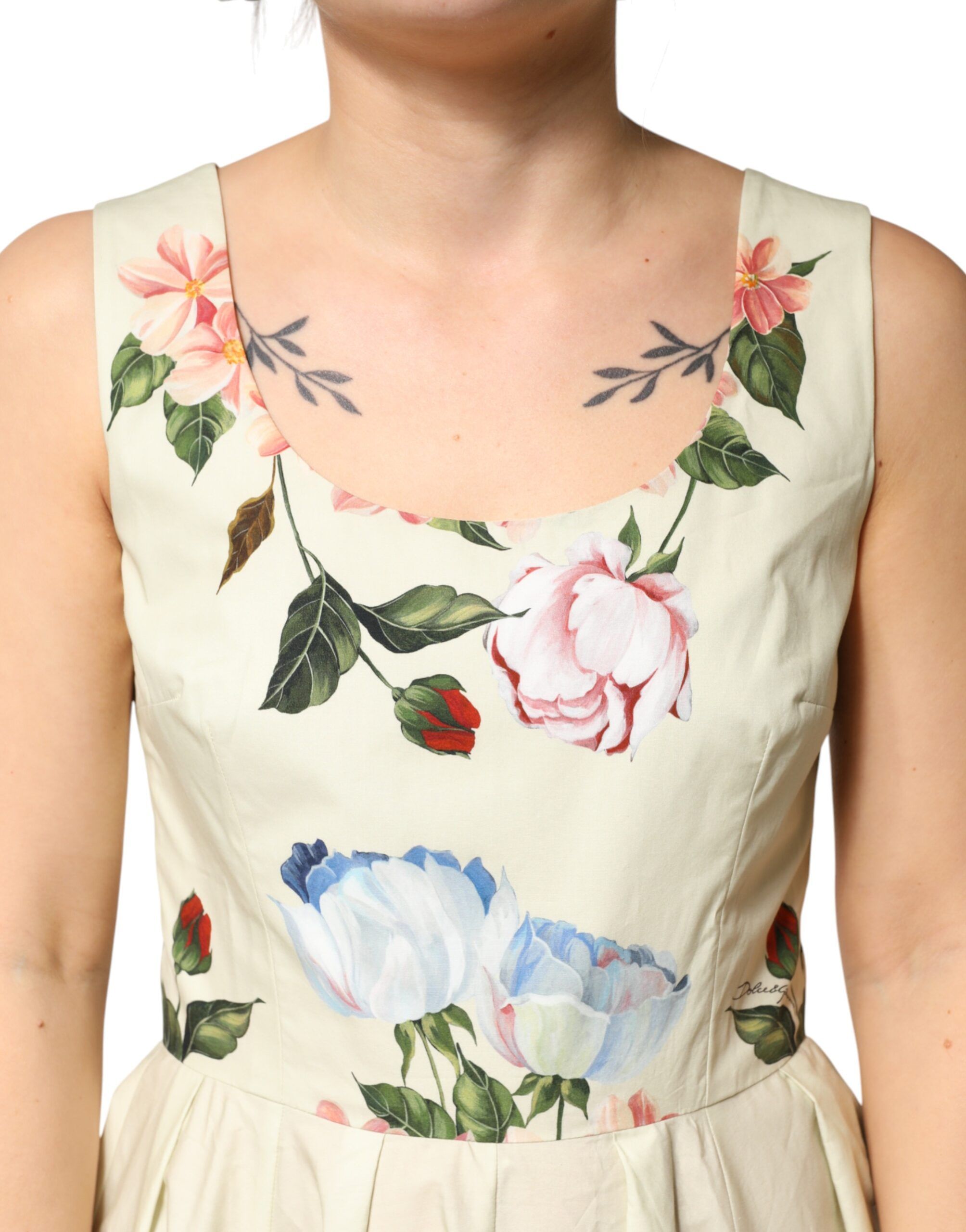 Beige Floral Sleeveless A-line Women's Dress - Dolce & Gabbana - Modalova