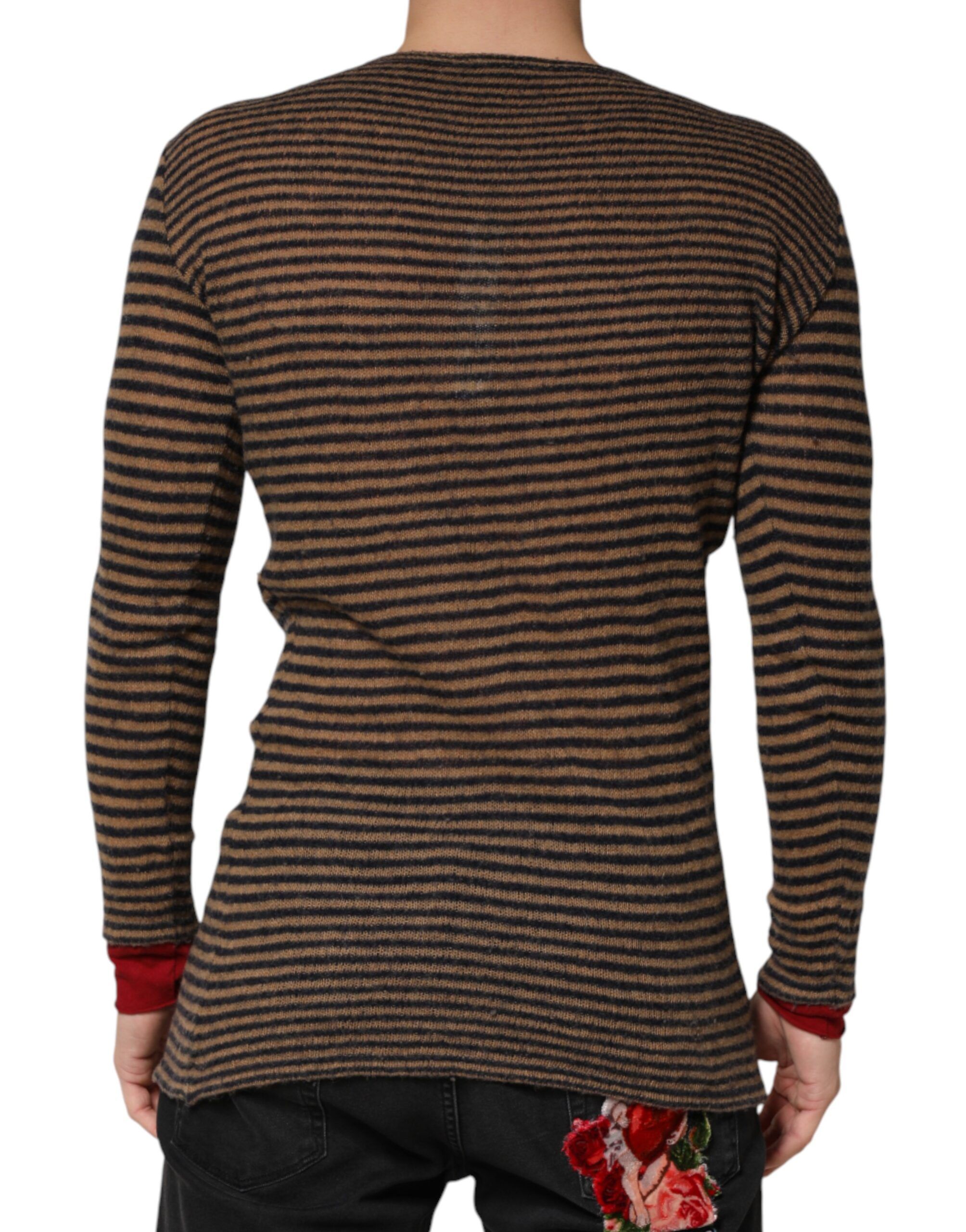 Brown Black Stripes Wool Crew Neck Pullover Men's Sweater (Pre-Owned) - Daniele Alessandrini - Modalova