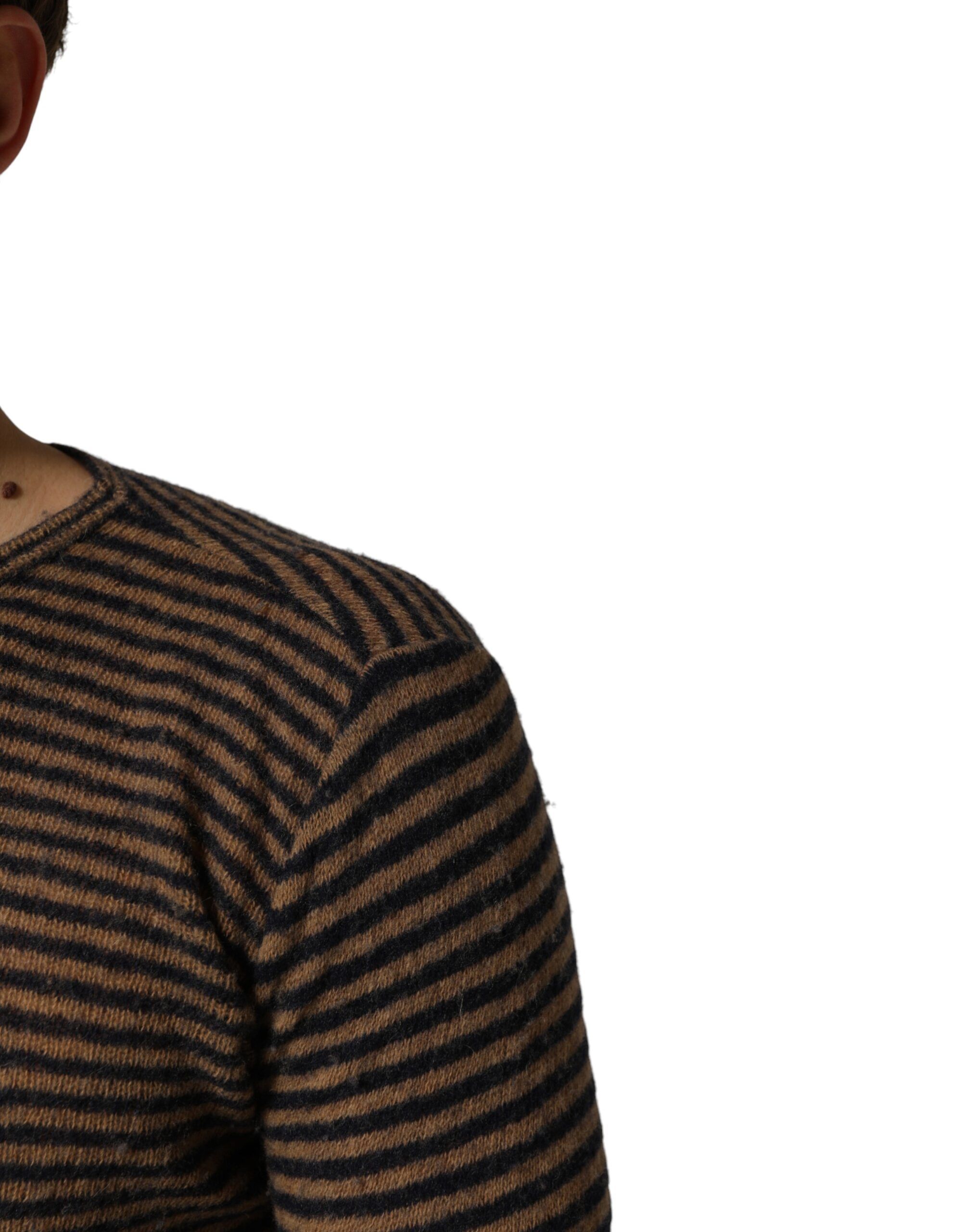 Brown Black Stripes Wool Crew Neck Pullover Men's Sweater (Pre-Owned) - Daniele Alessandrini - Modalova