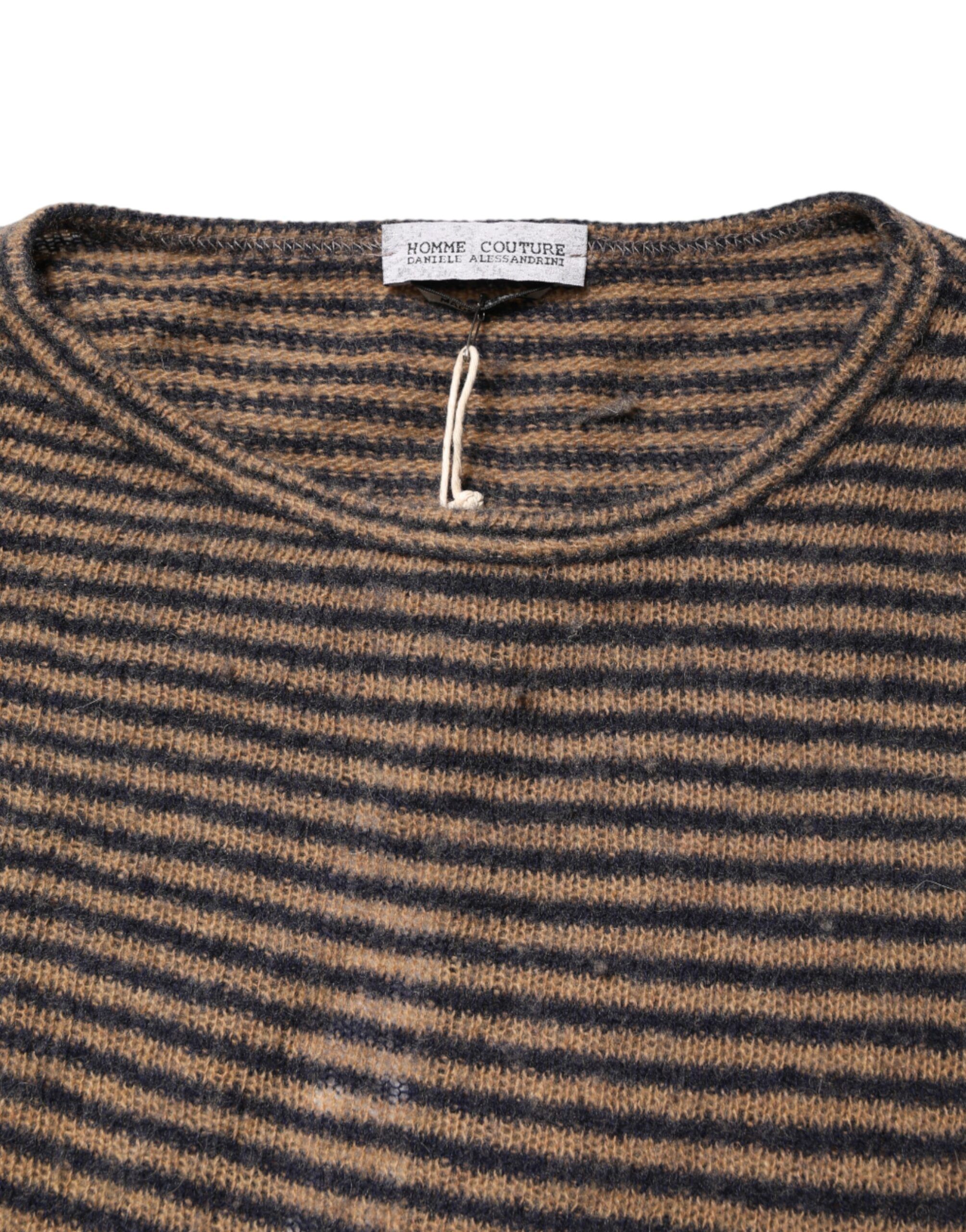 Brown Black Stripes Wool Crew Neck Pullover Men's Sweater (Pre-Owned) - Daniele Alessandrini - Modalova