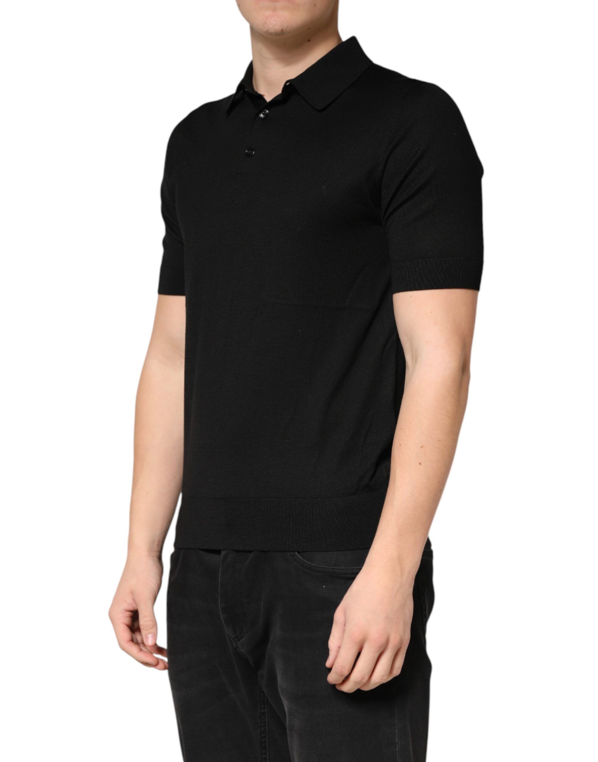 Black Silk Collared Short Sleeve Polo Men's T-shirt (Pre-Owned) - Dolce & Gabbana - Modalova