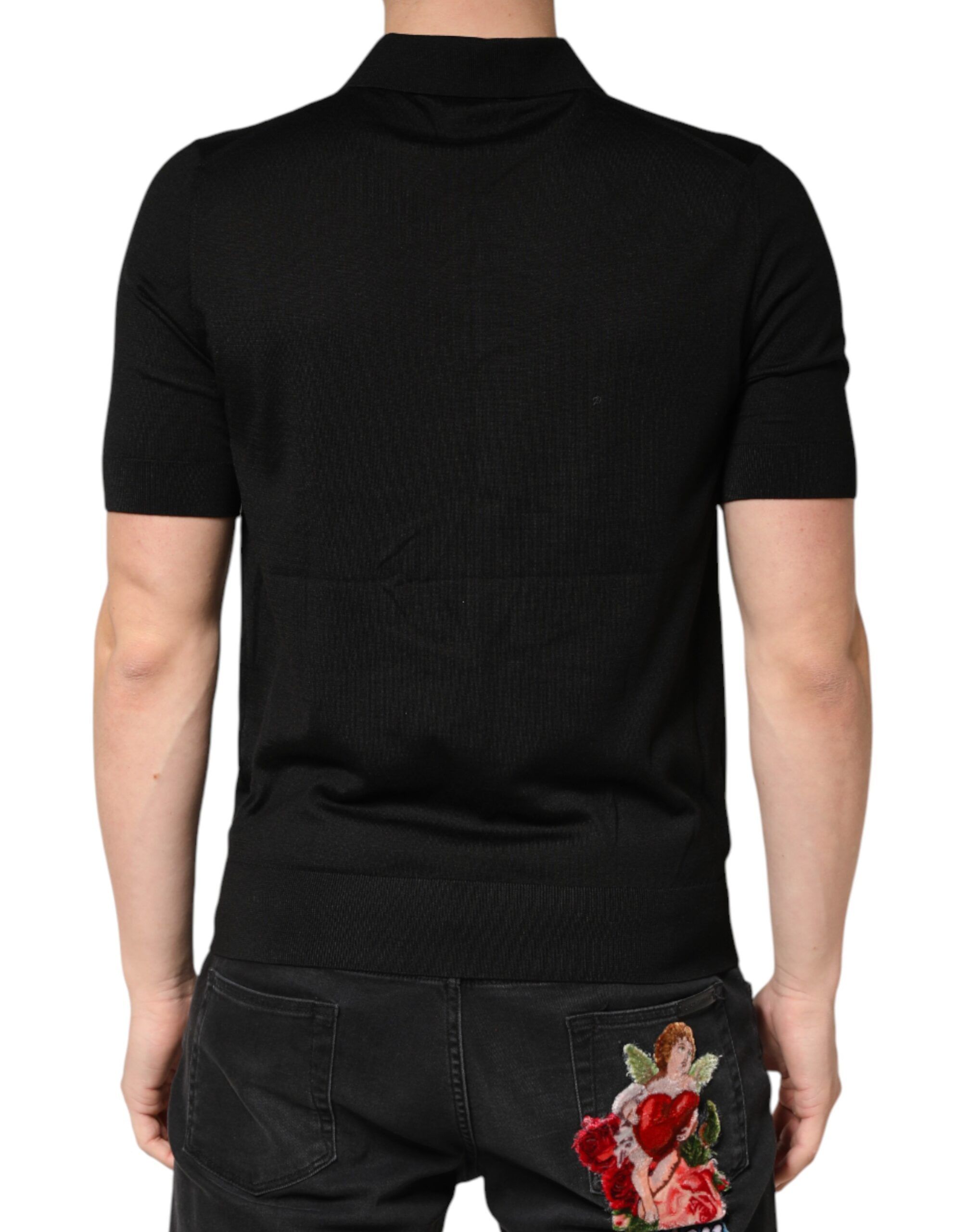 Black Silk Collared Short Sleeve Polo Men's T-shirt (Pre-Owned) - Dolce & Gabbana - Modalova